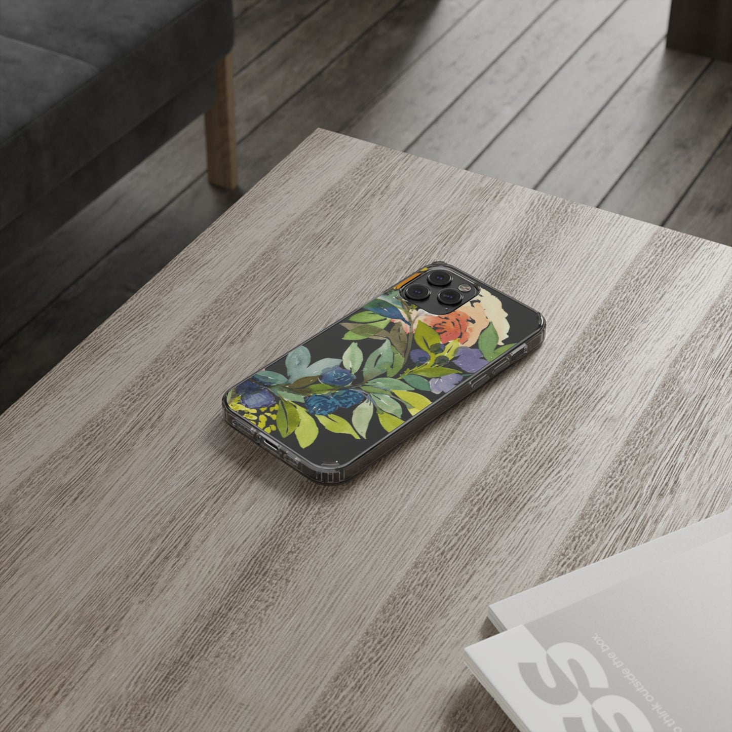 Watercolor Floral Blooms Wreath Clear Phone Case Design - Brooke Zitting, LLC