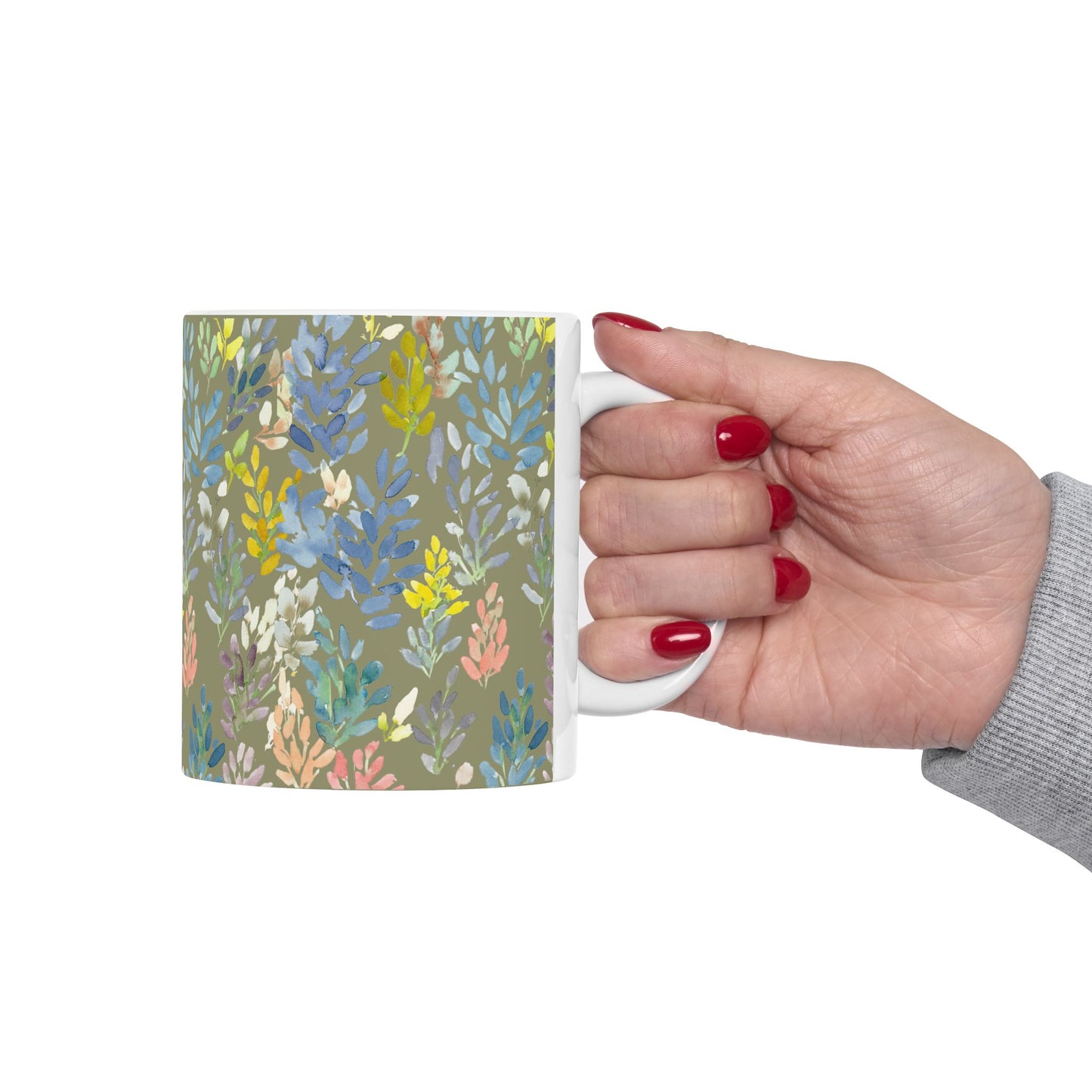 The Petal Parade Ceramic Mug in Sage Green - Perfect Gift (11oz, 15oz) - Brooke Zitting, LLC