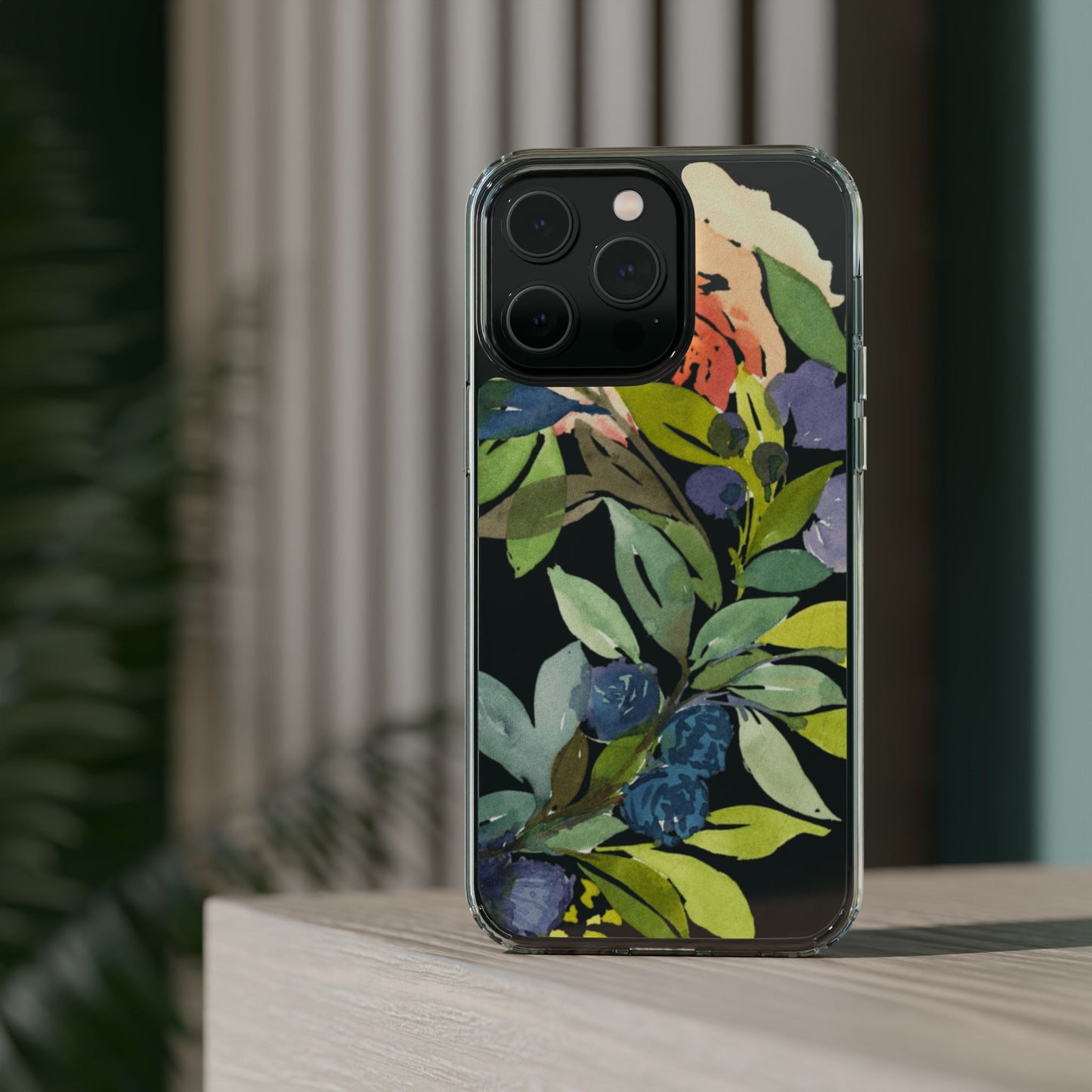 Watercolor Floral Blooms Wreath Clear Phone Case Design - Brooke Zitting, LLC
