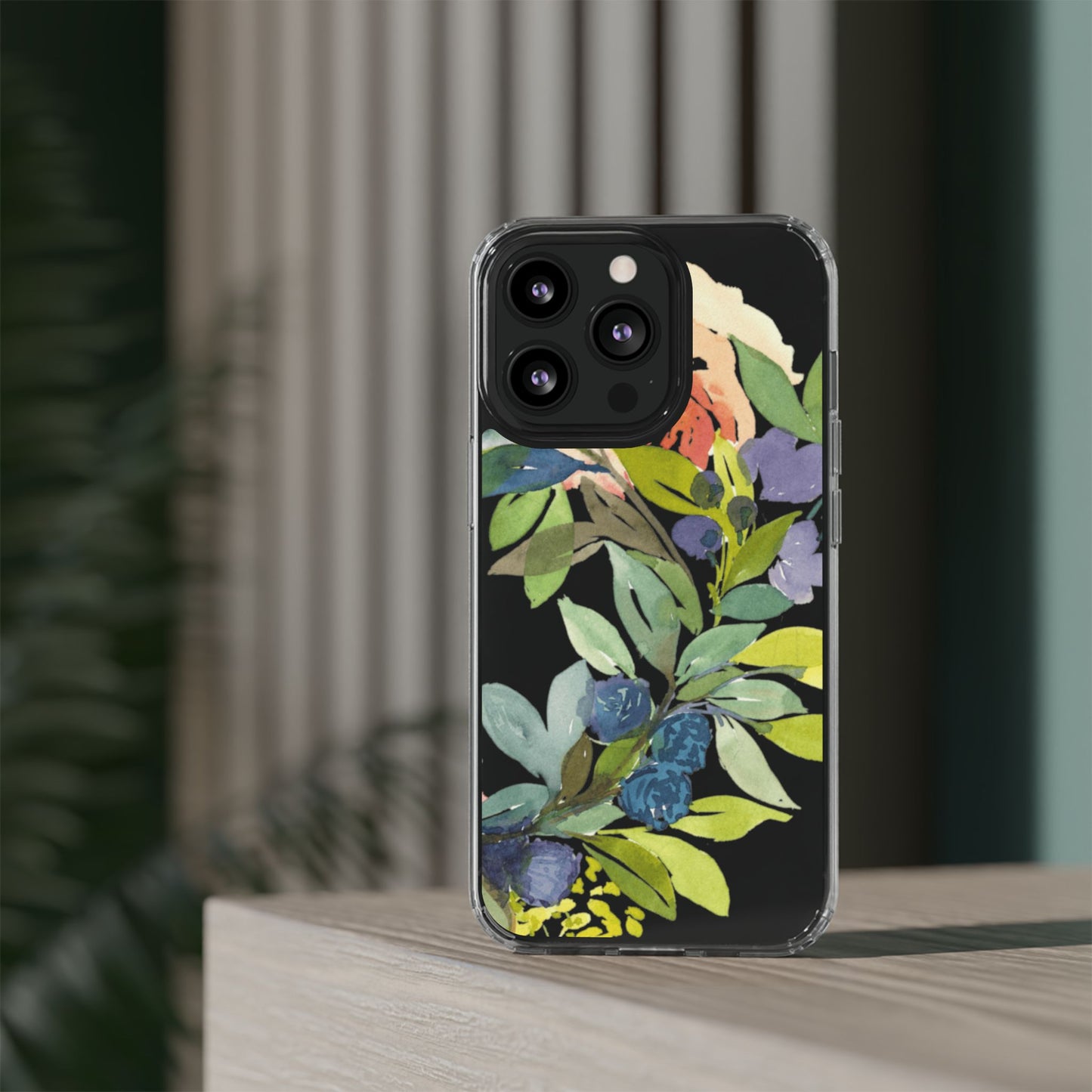Watercolor Floral Blooms Wreath Clear Phone Case Design - Brooke Zitting, LLC
