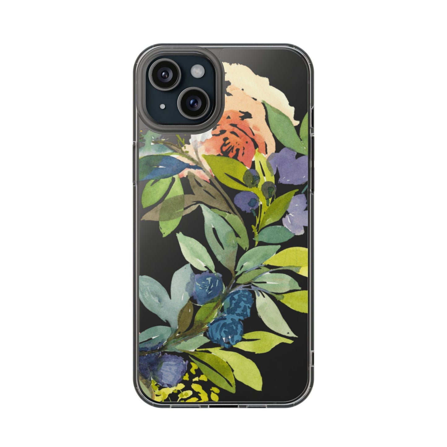 Watercolor Floral Blooms Wreath Clear Phone Case Design - Brooke Zitting, LLC