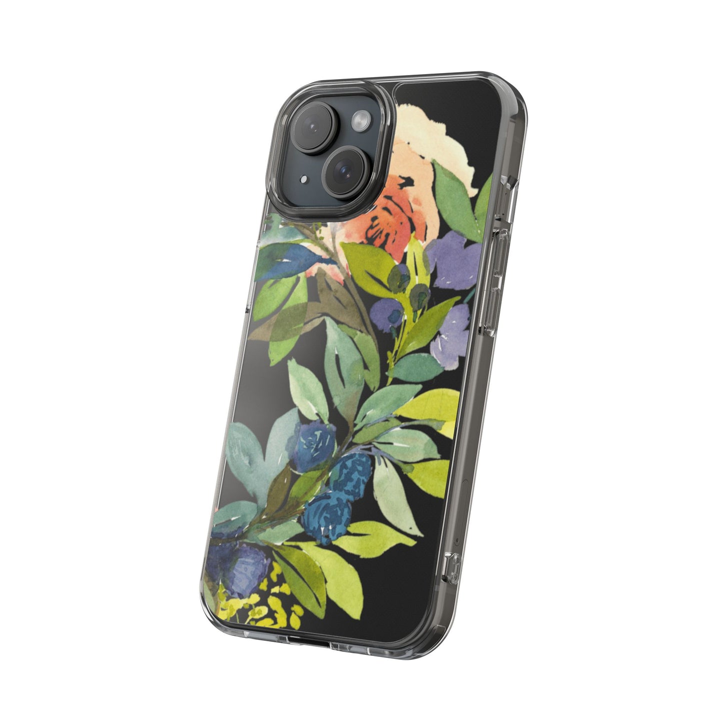 Watercolor Floral Blooms Wreath Clear Phone Case Design - Brooke Zitting, LLC