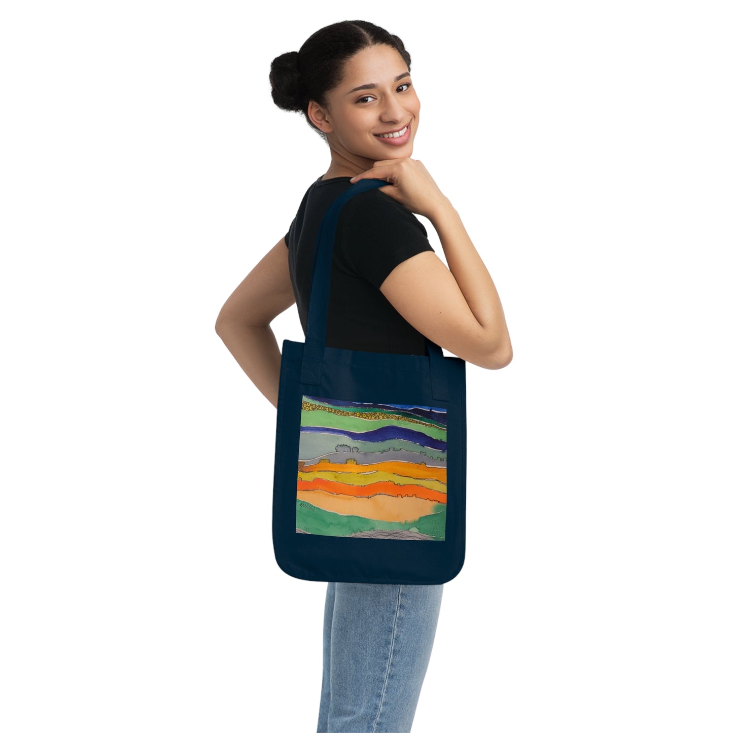 Striped Landscape Watercolor Design Organic Canvas Tote – Eco-Friendly, Watercolor Fine Art, Reusable Bag for Art Lovers - Brooke Zitting, LLC