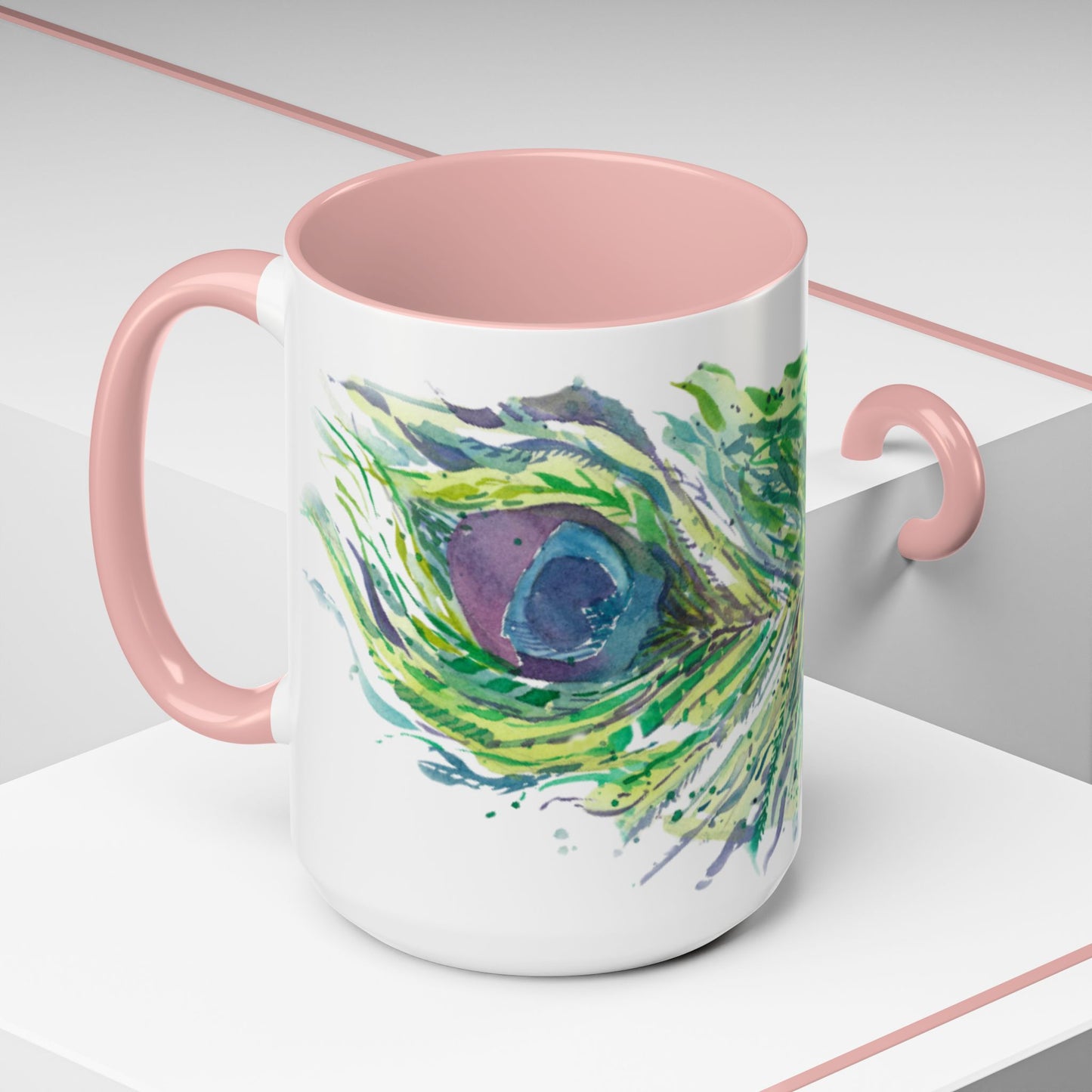 Light as a Feather Peacock Feather Accent Coffee Mug (11, 15oz) - Brooke Zitting, LLC