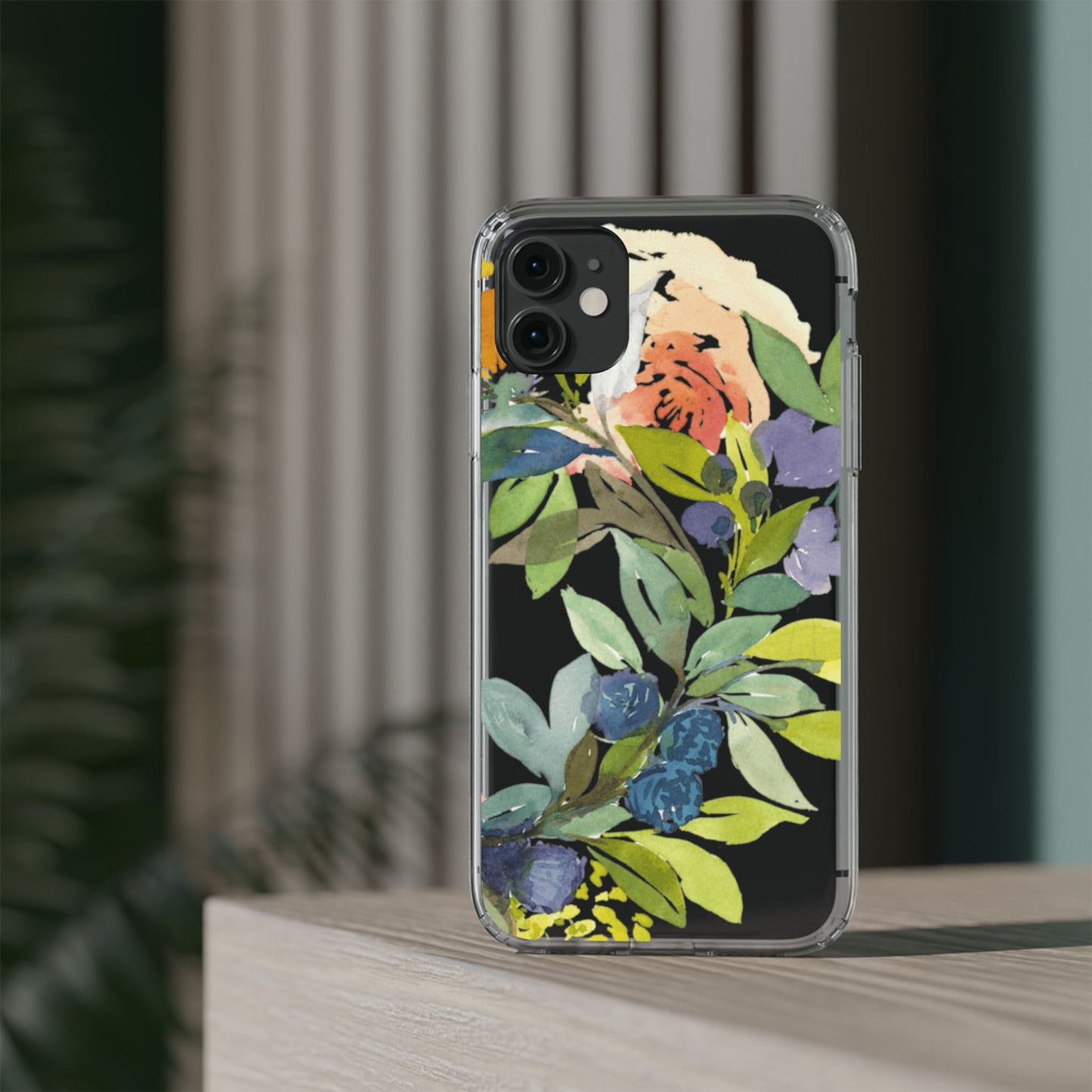 Watercolor Floral Blooms Wreath Clear Phone Case Design - Brooke Zitting, LLC