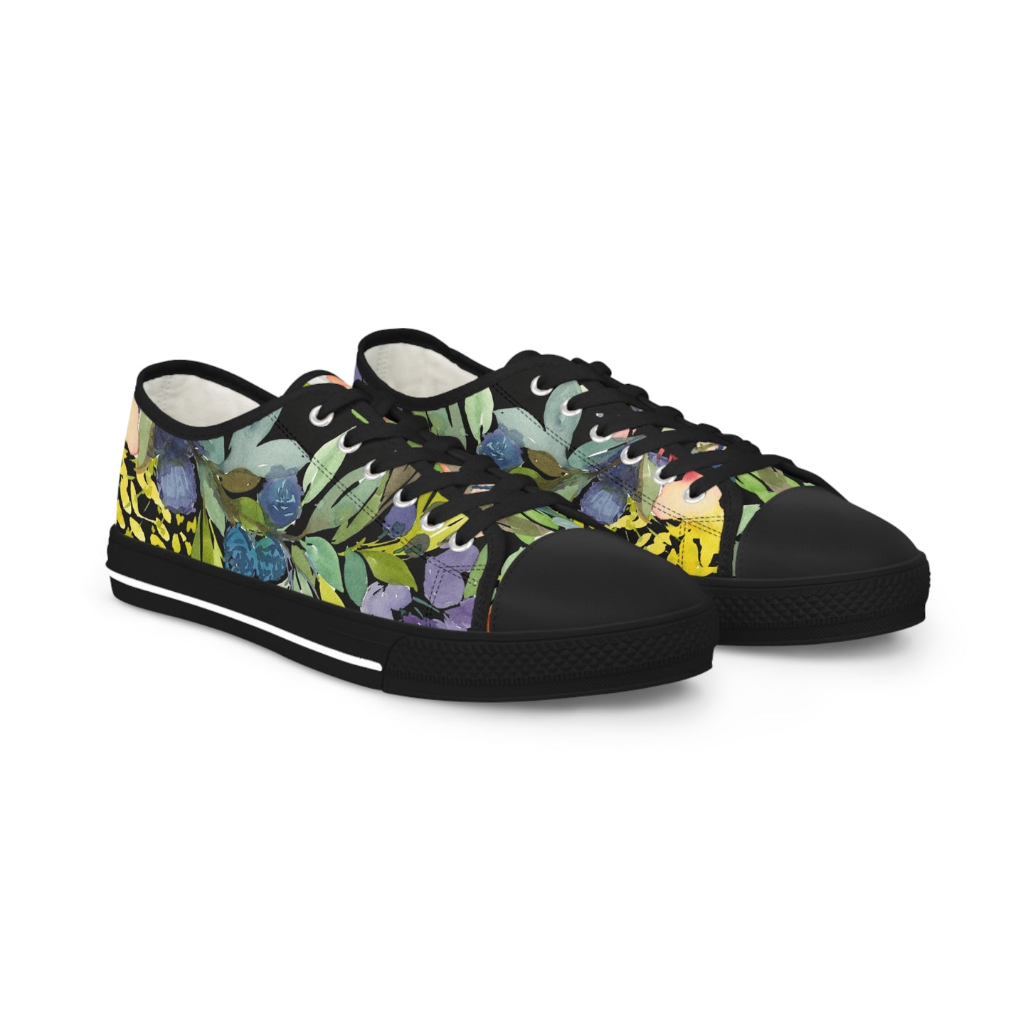 Watercolor Bold Floral Wreath Low Top Sneakers – Stylish Shoes for All | Unique Gift Idea - Brooke Zitting, LLC