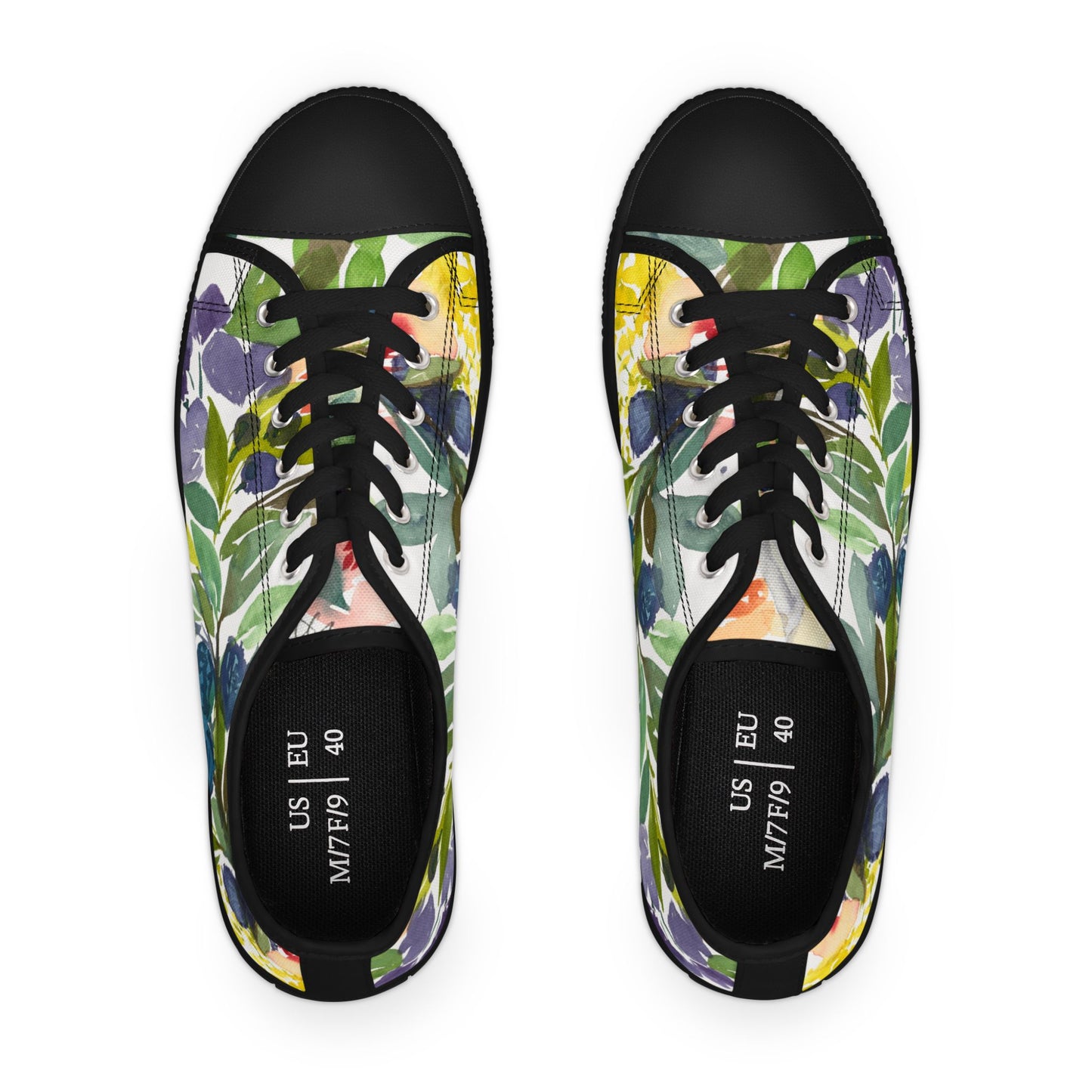 Watercolor Vibrant Floral Wreath Low Top Sneakers – Stylish Shoes for All | Unique Gift Idea - Brooke Zitting, LLC
