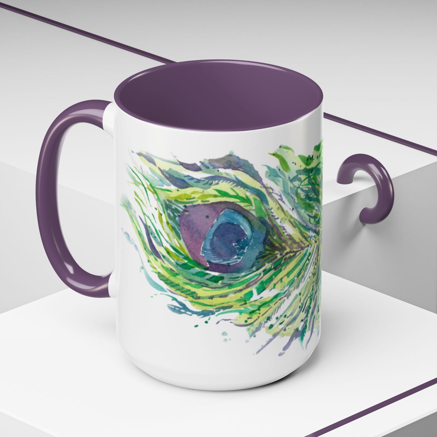 Light as a Feather Peacock Feather Accent Coffee Mug (11, 15oz) - Brooke Zitting, LLC