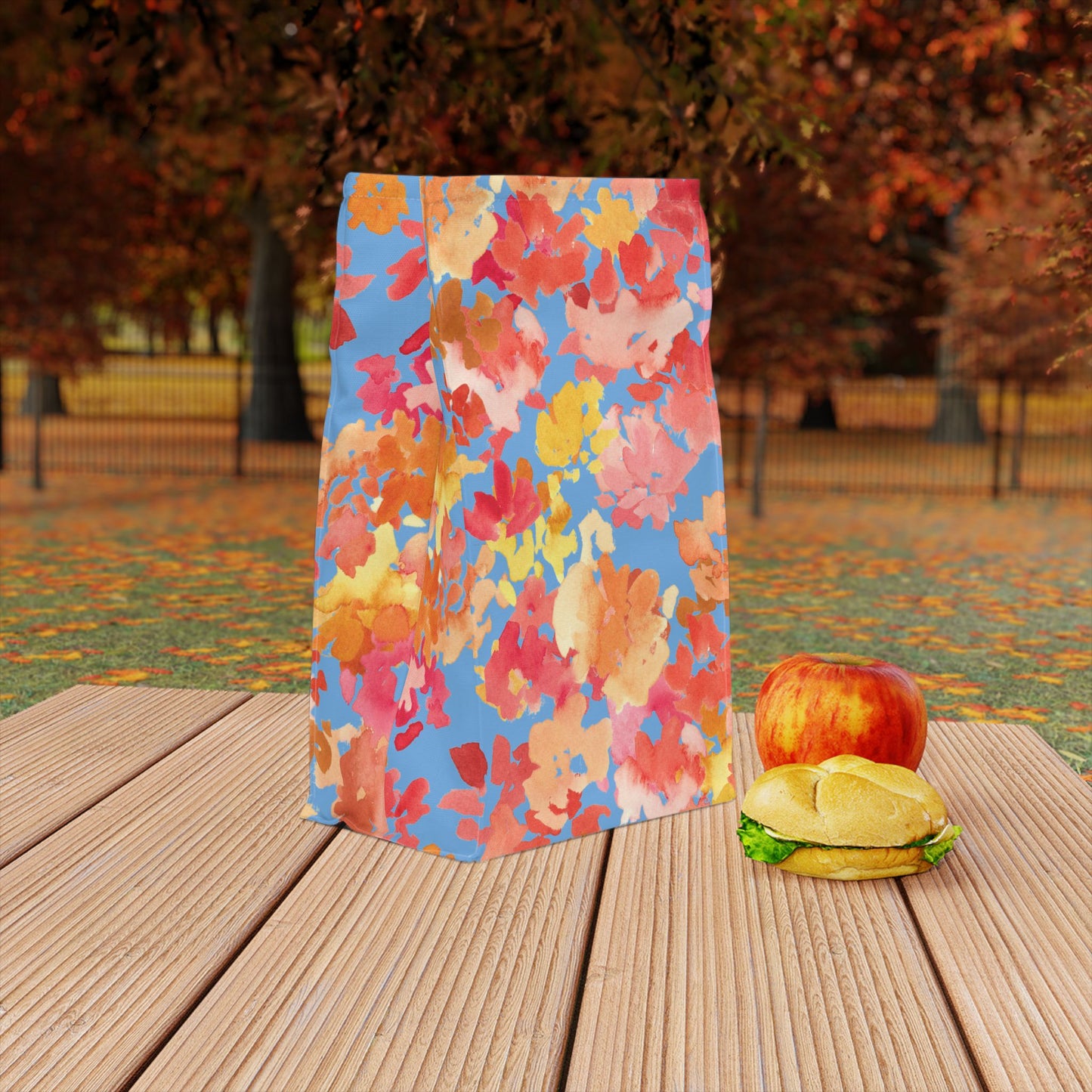 Warm Posy Watercolor Design Lunch Bag – Insulated, Wipe-Clean, Eco-Friendly Tote for Daily Use - Brooke Zitting, LLC