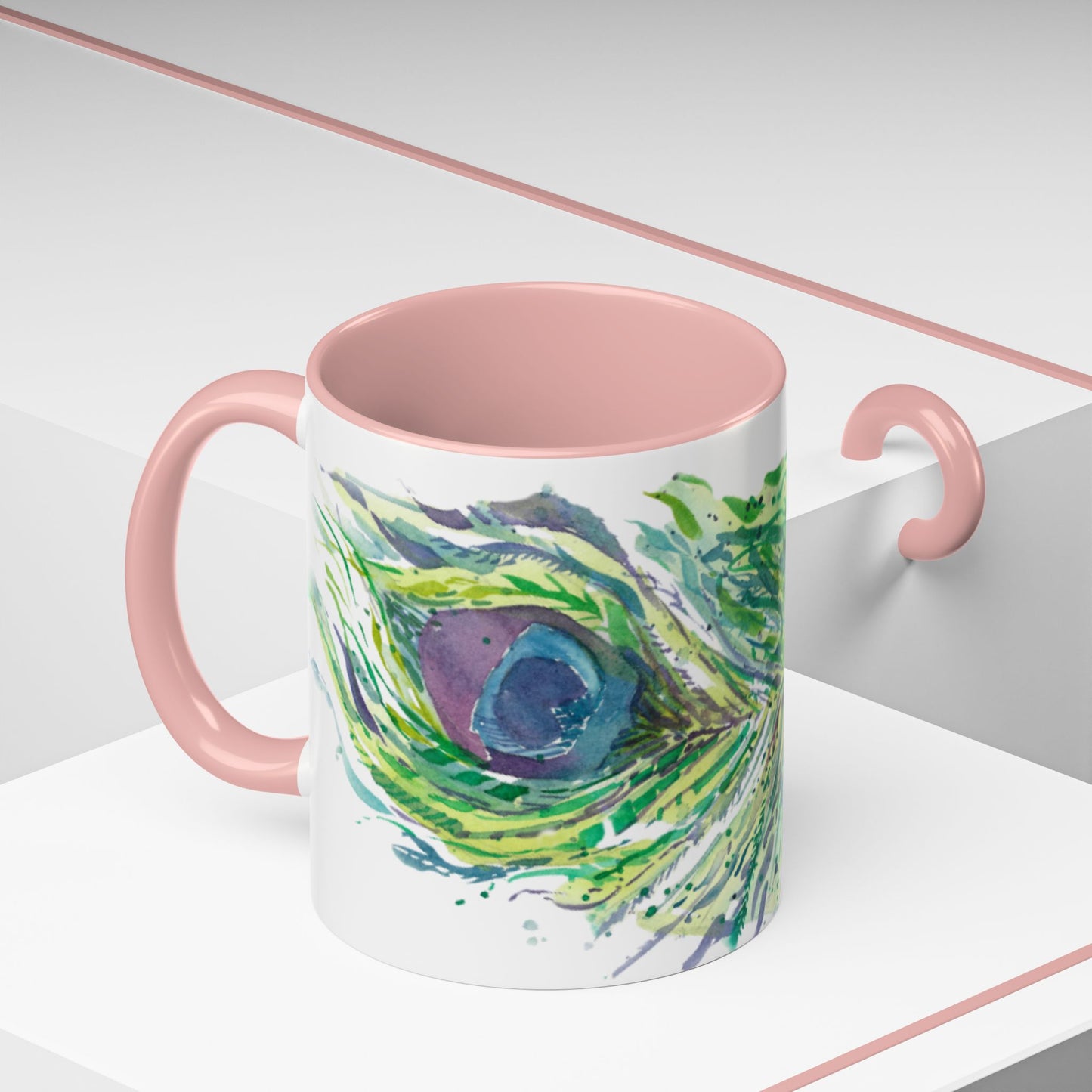 Light as a Feather Peacock Feather Accent Coffee Mug (11, 15oz) - Brooke Zitting, LLC
