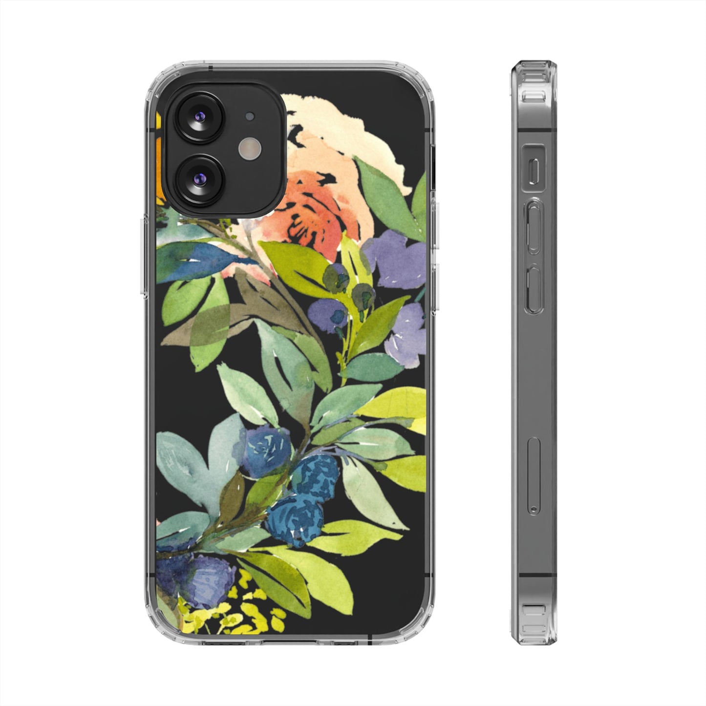 Watercolor Floral Blooms Wreath Clear Phone Case Design - Brooke Zitting, LLC