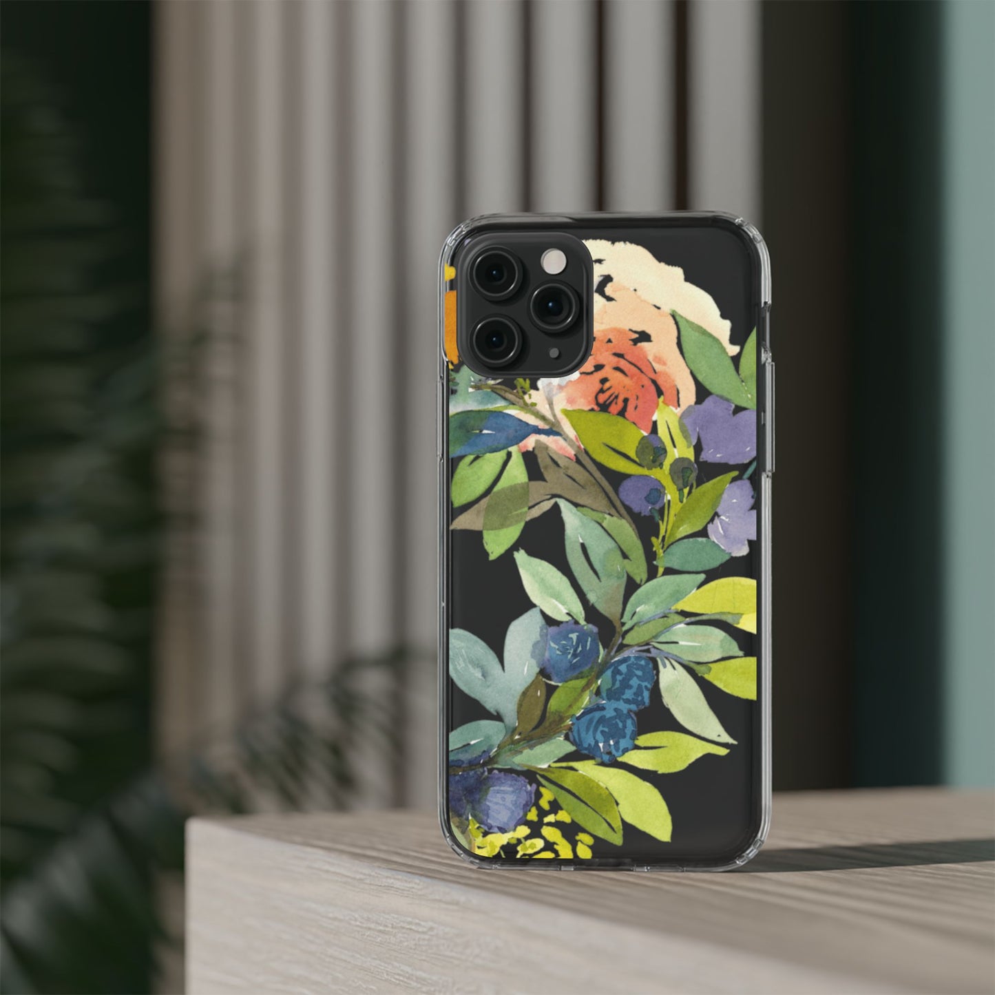 Watercolor Floral Blooms Wreath Clear Phone Case Design - Brooke Zitting, LLC