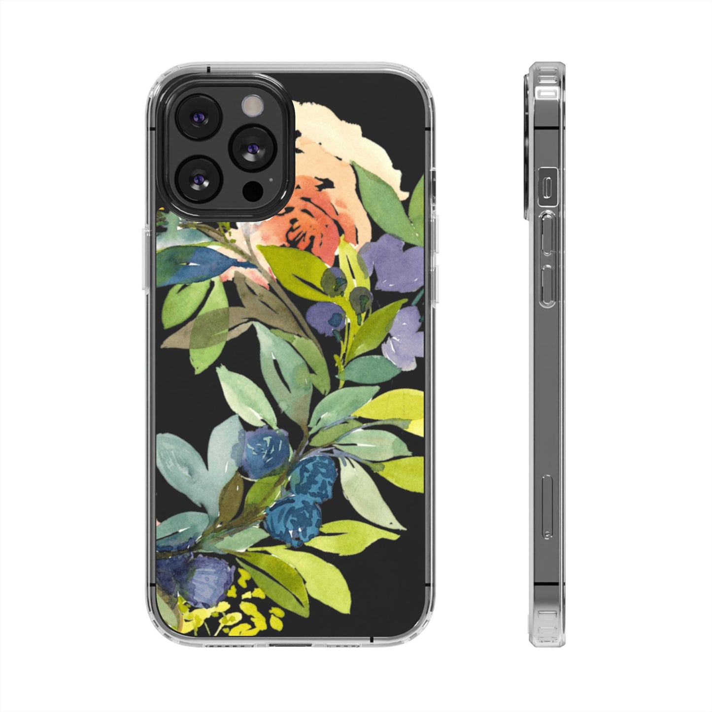 Watercolor Floral Blooms Wreath Clear Phone Case Design - Brooke Zitting, LLC