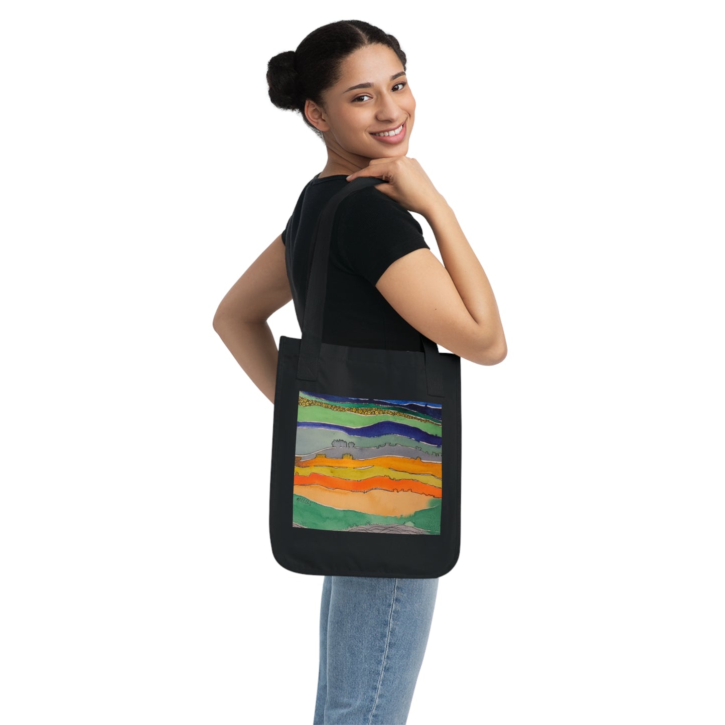 Striped Landscape Watercolor Design Organic Canvas Tote – Eco-Friendly, Watercolor Fine Art, Reusable Bag for Art Lovers - Brooke Zitting, LLC