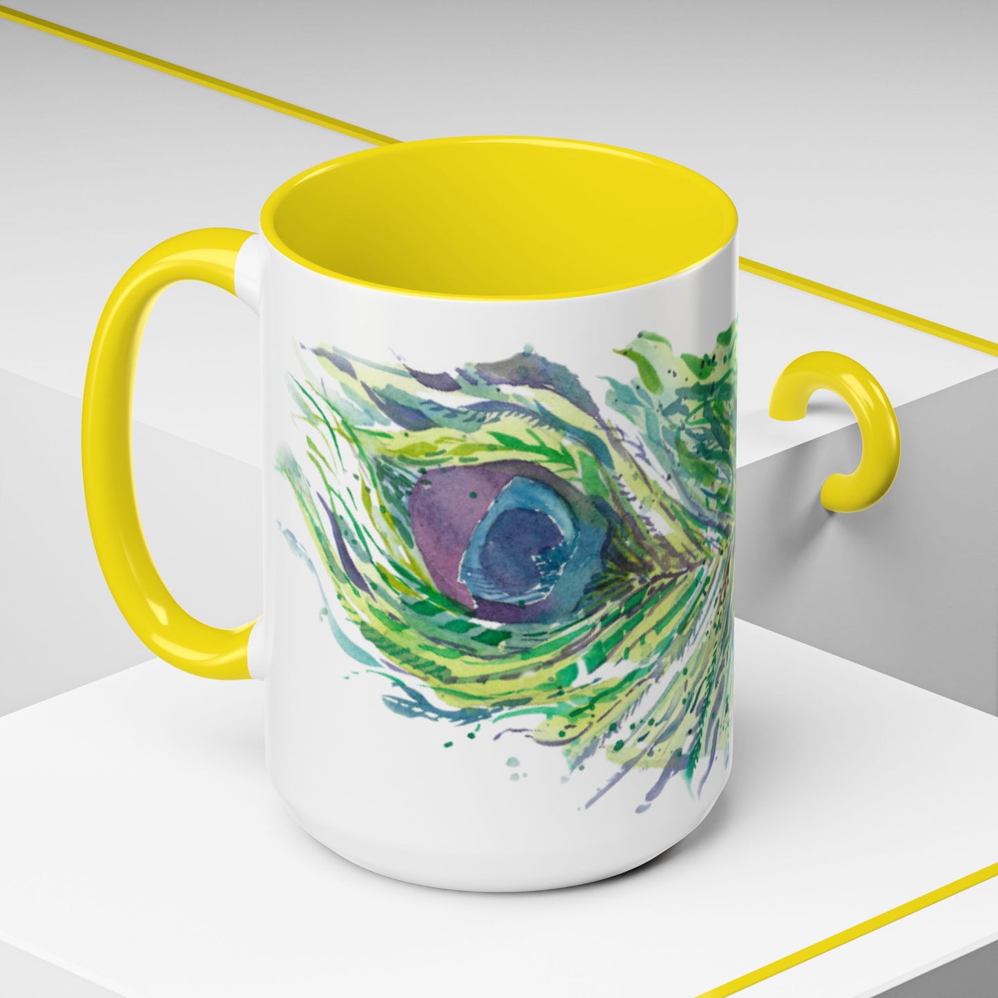 Light as a Feather Peacock Feather Accent Coffee Mug (11, 15oz) - Brooke Zitting, LLC