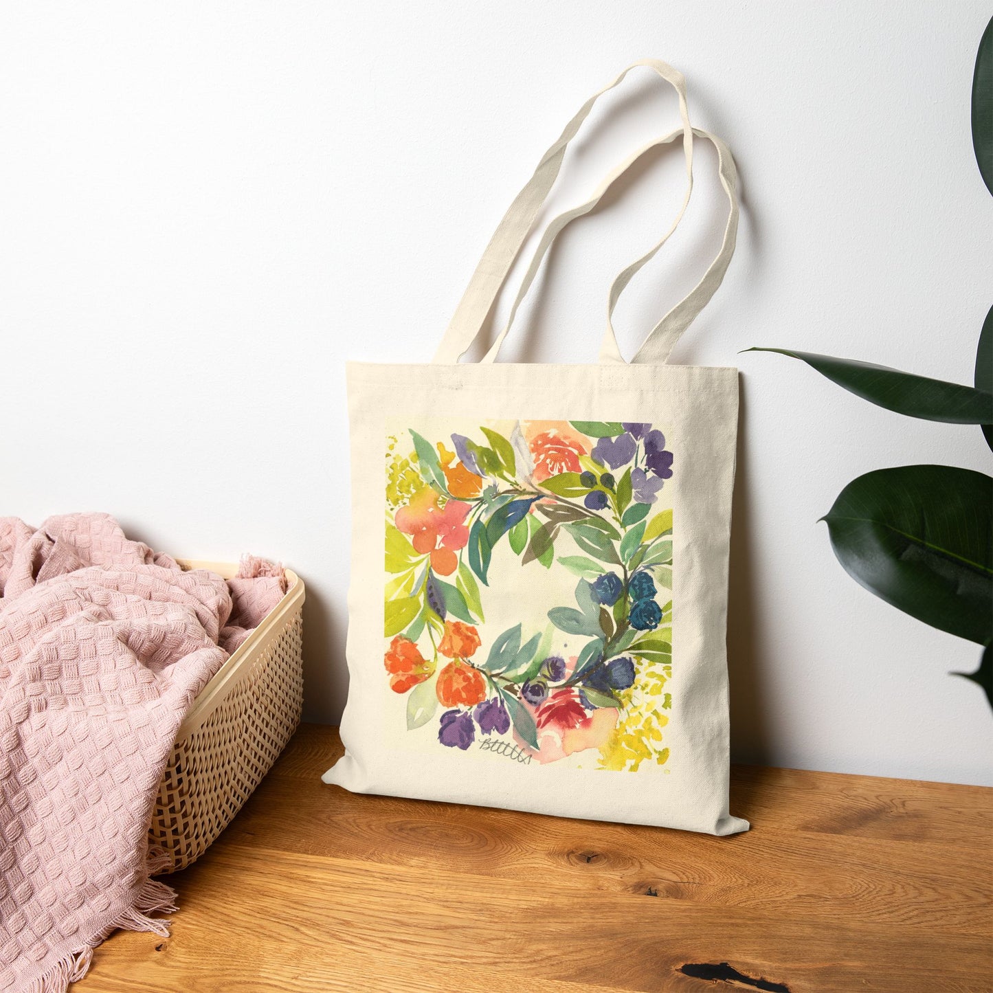 Floral Blooms Cotton Canvas Tote – Eco-Friendly Beach & Shopping Bag for Ocean Lovers