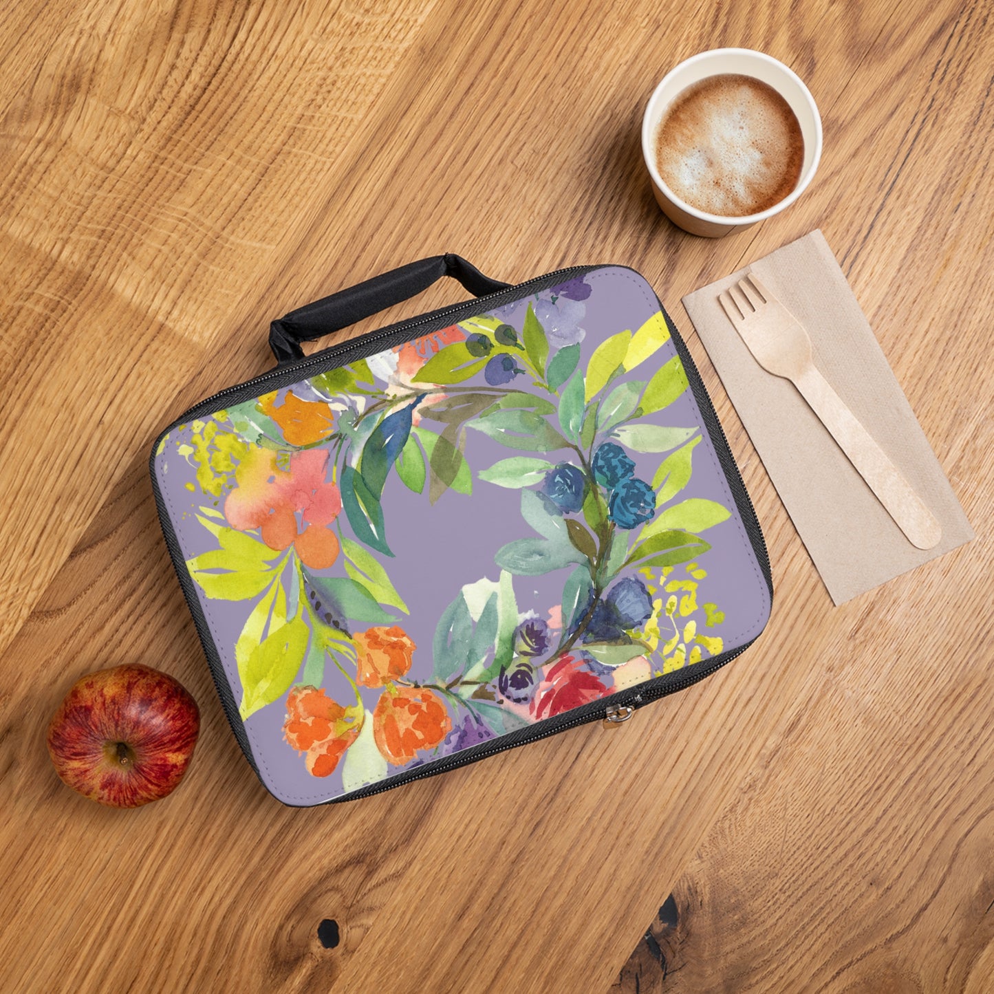 Floral Blooms Wreath Watercolor Design Lunch Bag – Eco-Friendly Tote for School, Work, Picnics & Beach - Brooke Zitting, LLC
