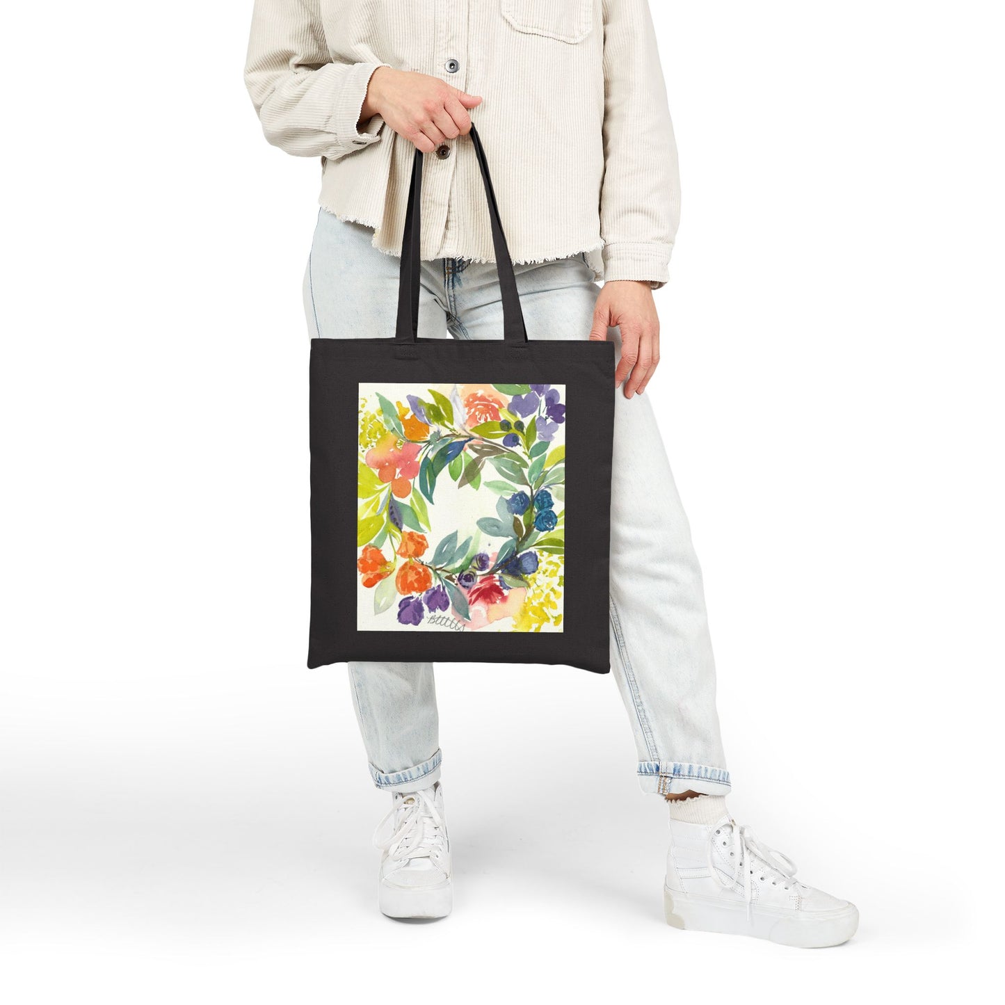 Floral Blooms Cotton Canvas Tote – Eco-Friendly Beach & Shopping Bag for Ocean Lovers