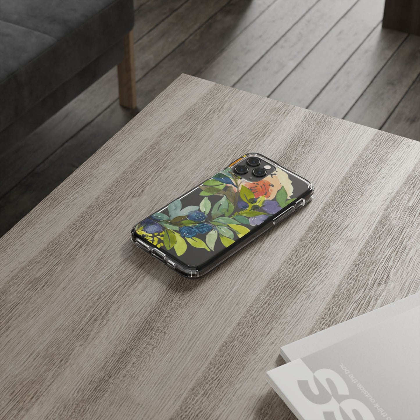 Watercolor Floral Blooms Wreath Clear Phone Case Design - Brooke Zitting, LLC