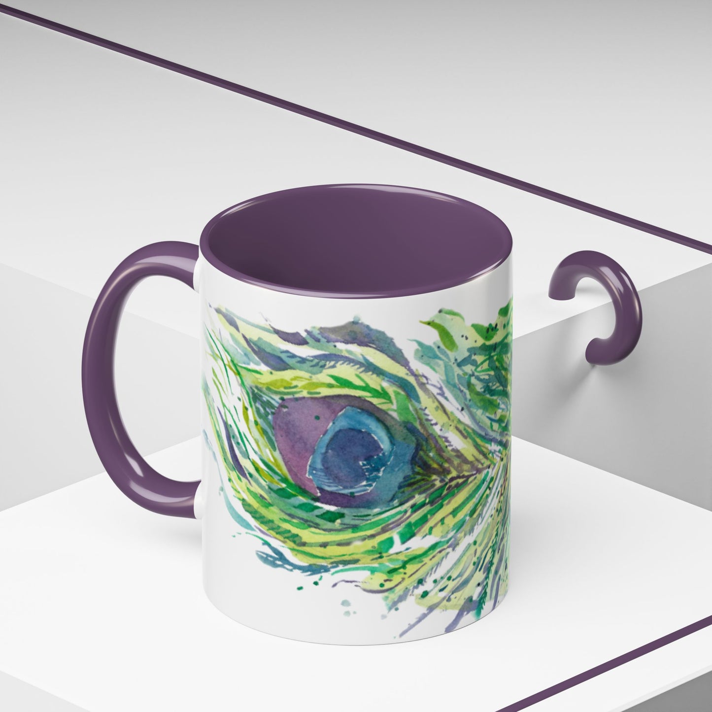 Light as a Feather Peacock Feather Accent Coffee Mug (11, 15oz) - Brooke Zitting, LLC
