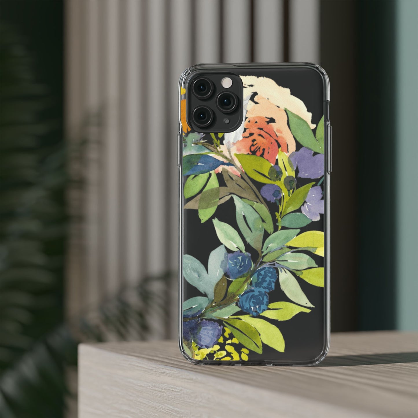 Watercolor Floral Blooms Wreath Clear Phone Case Design - Brooke Zitting, LLC