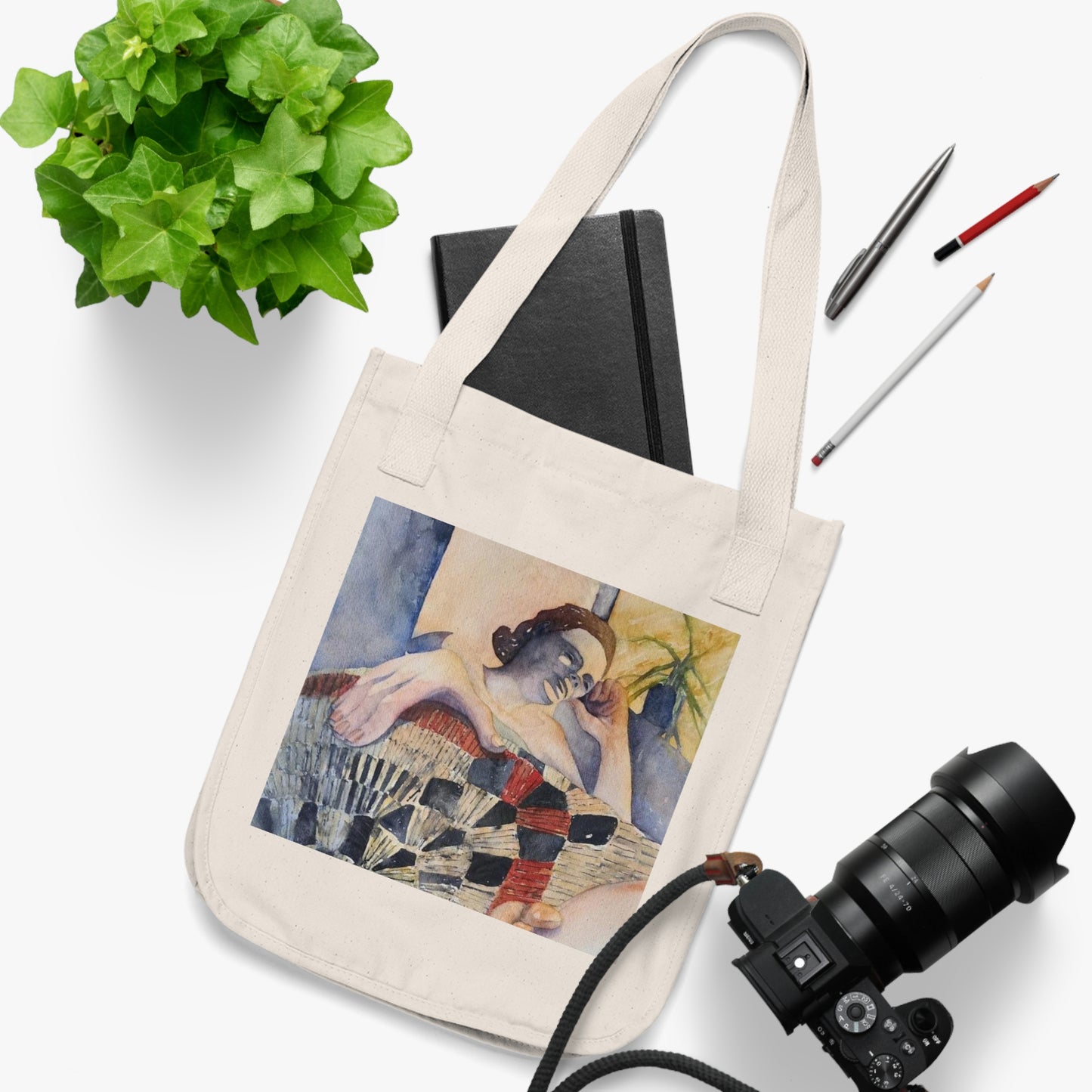Sunroom Repose Watercolor Design Organic Canvas Tote – Eco-Friendly, Watercolor Fine Art, Reusable Bag for Art Lovers - Brooke Zitting, LLC