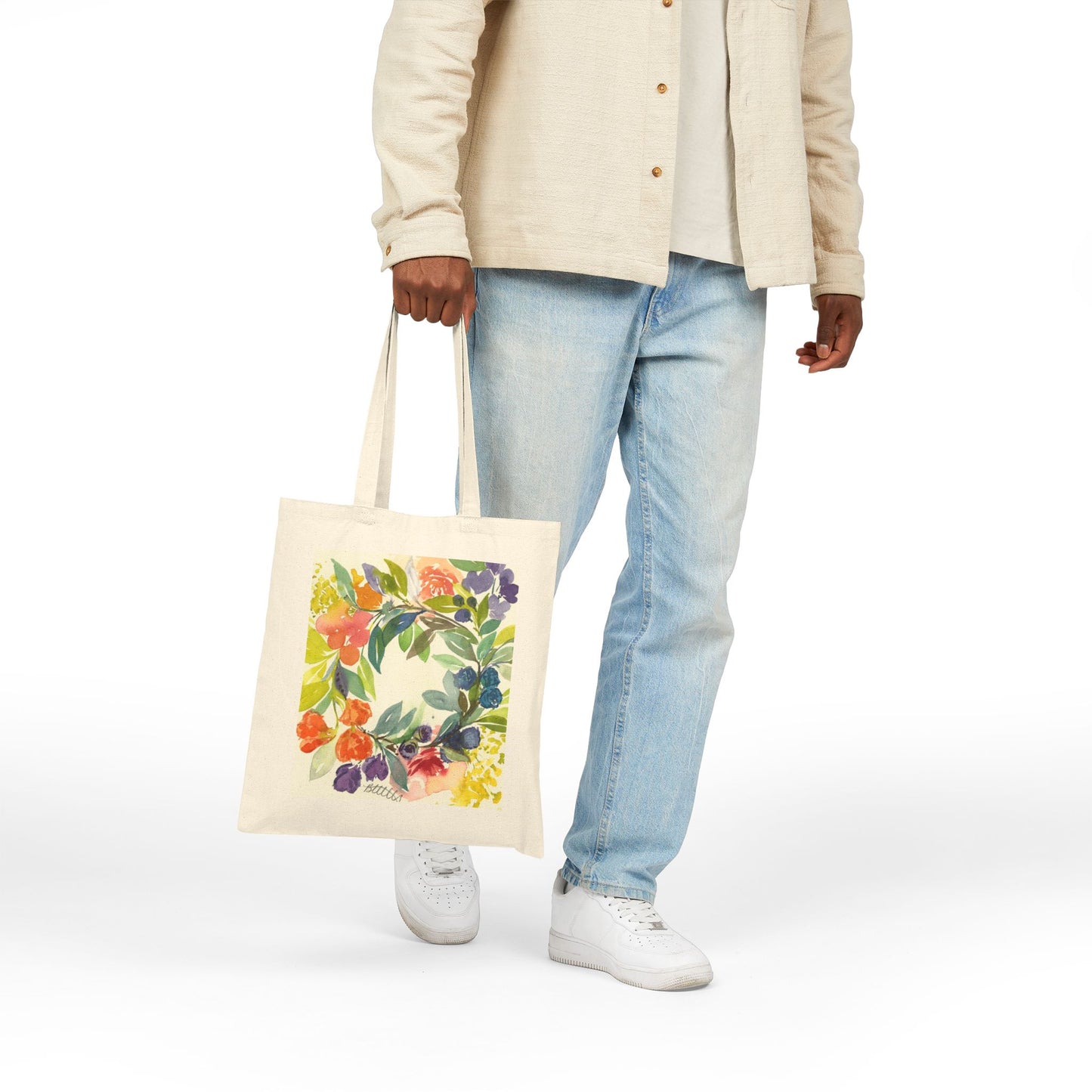 Floral Blooms Cotton Canvas Tote – Eco-Friendly Beach & Shopping Bag for Ocean Lovers
