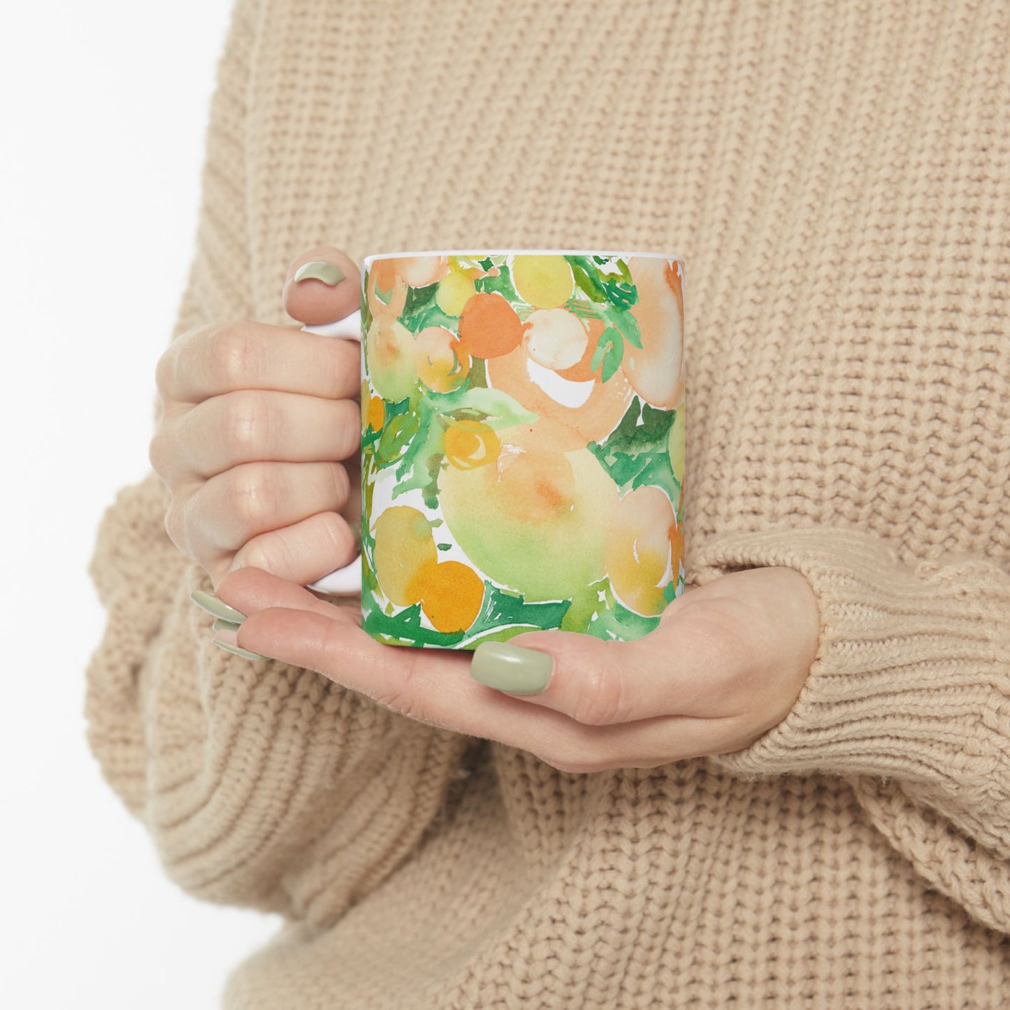 Peach Citrus Mug (11oz, 15oz) Watercolor Design - Brooke Zitting, LLC