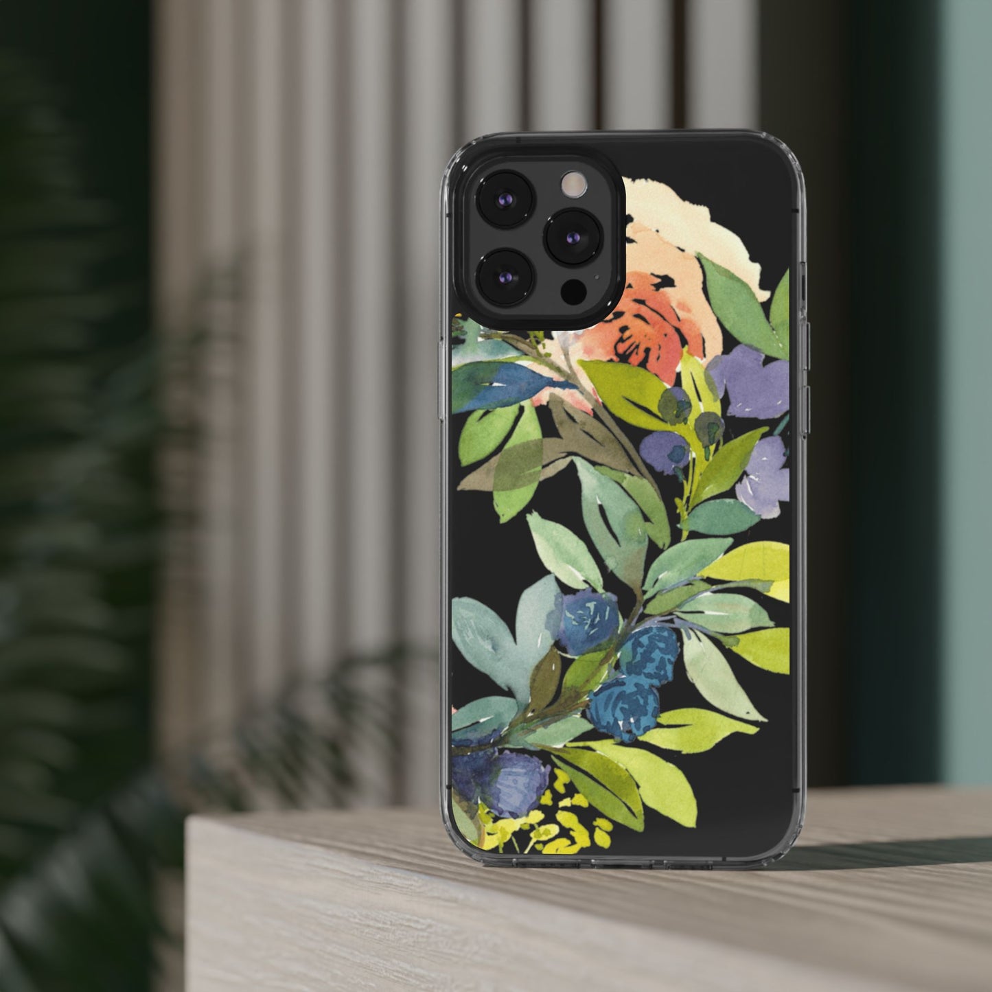 Watercolor Floral Blooms Wreath Clear Phone Case Design - Brooke Zitting, LLC
