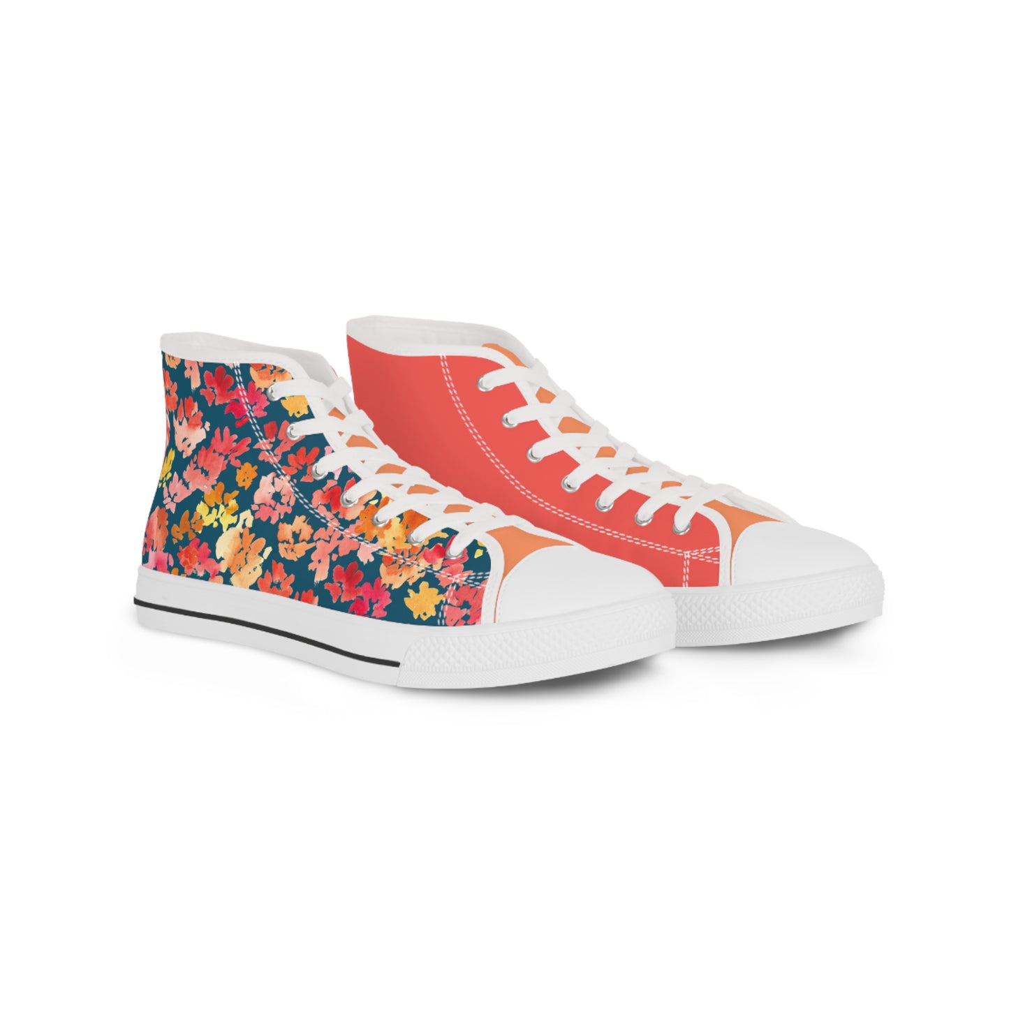 Vibrant Colorblock and Peacock Posy Colorful High Top Sneakers with Floral Design – Stylish Shoes for All | Unique Gift Idea - Brooke Zitting, LLC