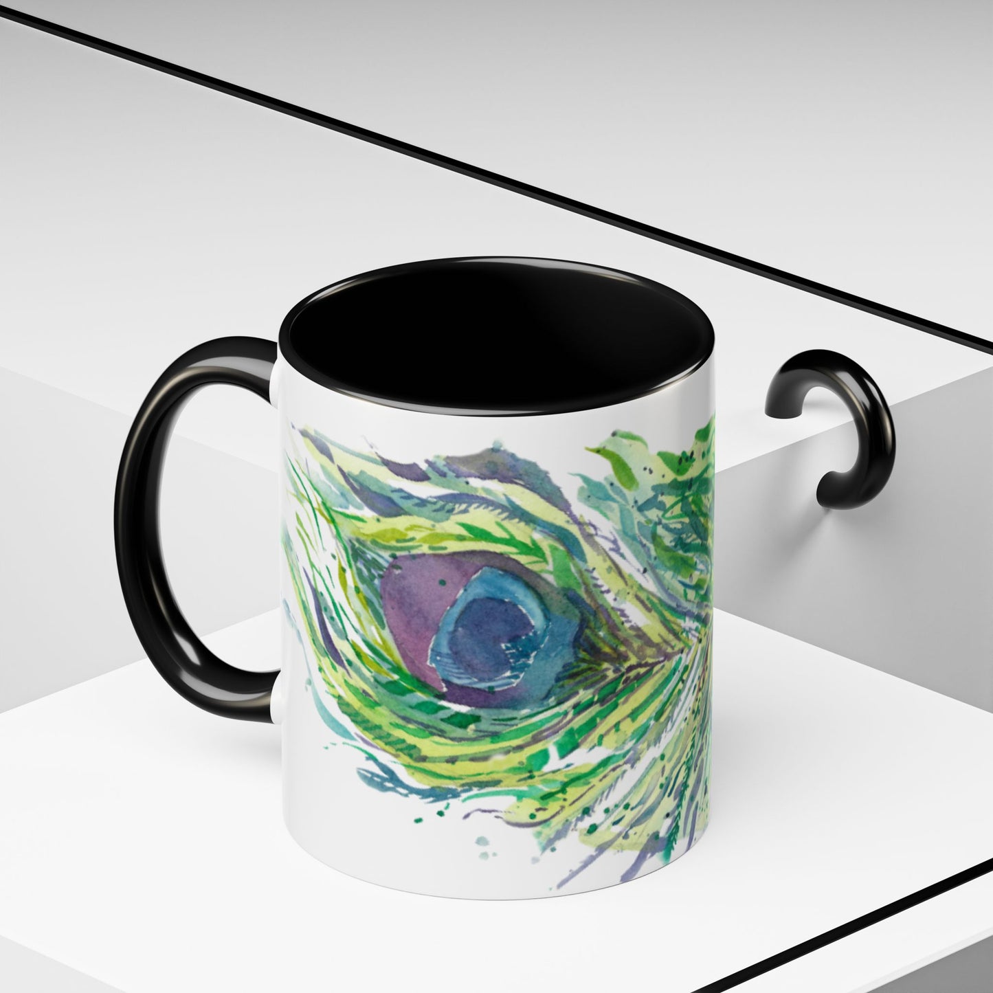 Light as a Feather Peacock Feather Accent Coffee Mug (11, 15oz) - Brooke Zitting, LLC