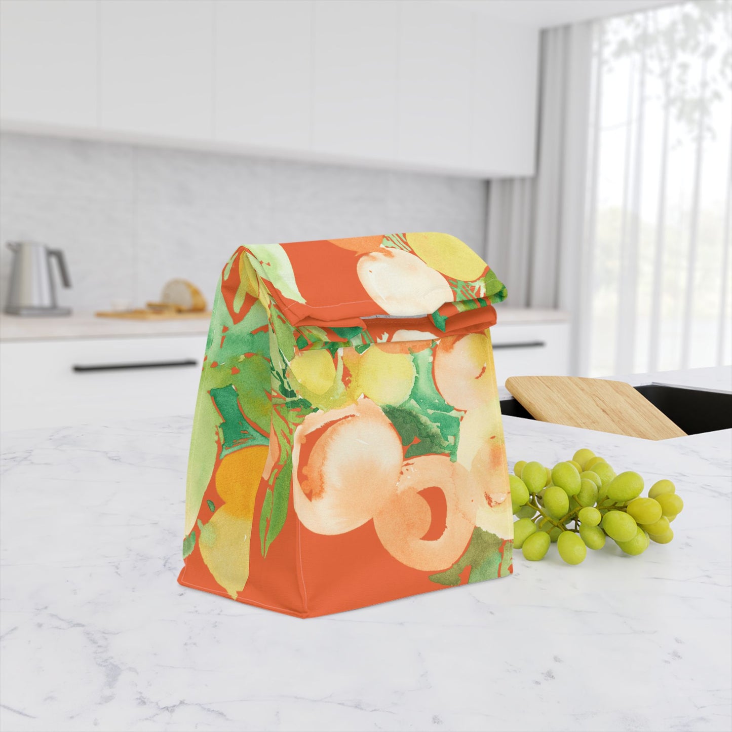 Citrus and Peach Watercolor Design Lunch Bag – Insulated, Wipe-Clean, Eco-Friendly Tote for Daily Use - Brooke Zitting, LLC