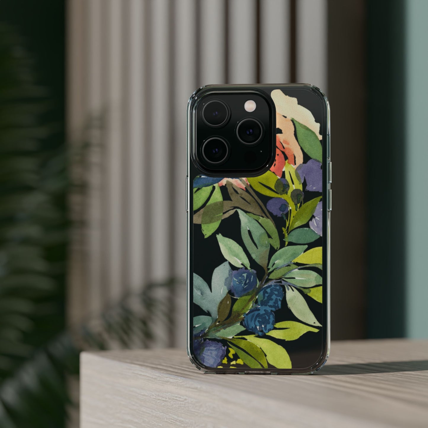 Watercolor Floral Blooms Wreath Clear Phone Case Design - Brooke Zitting, LLC