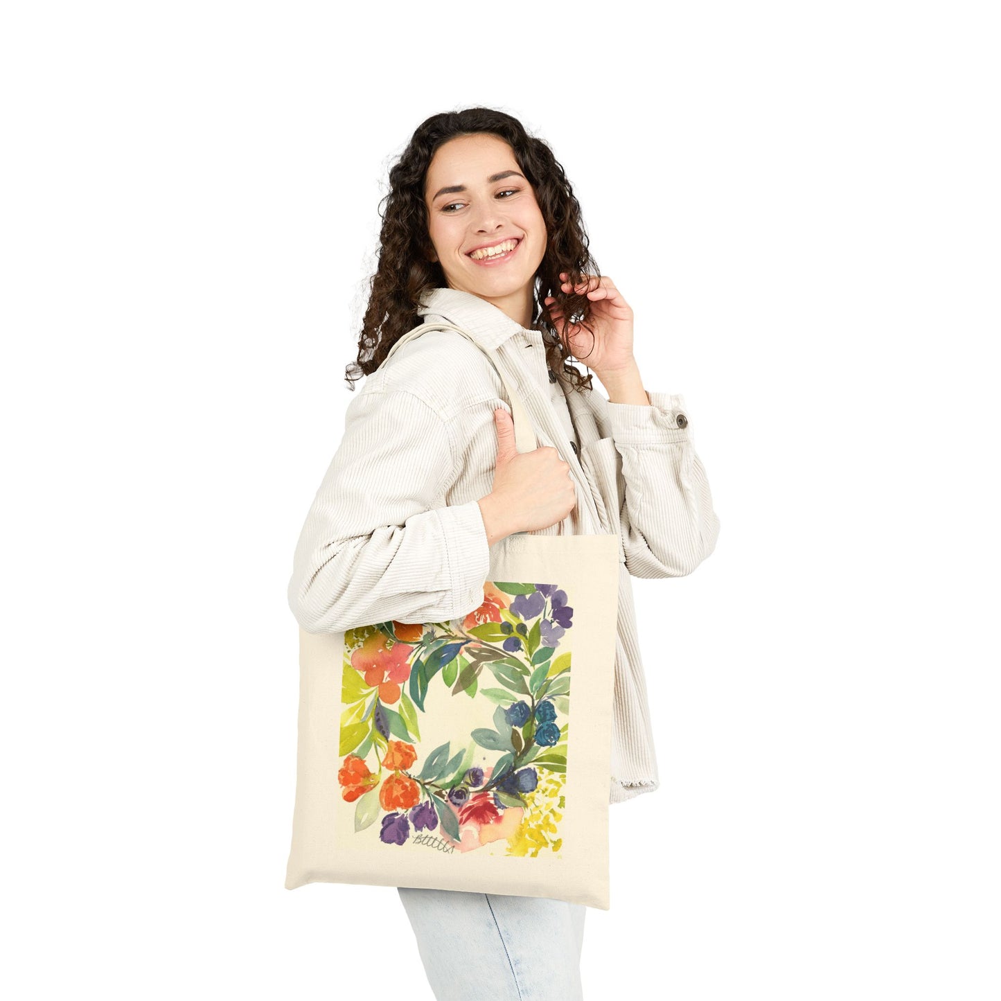 Floral Blooms Cotton Canvas Tote – Eco-Friendly Beach & Shopping Bag for Ocean Lovers