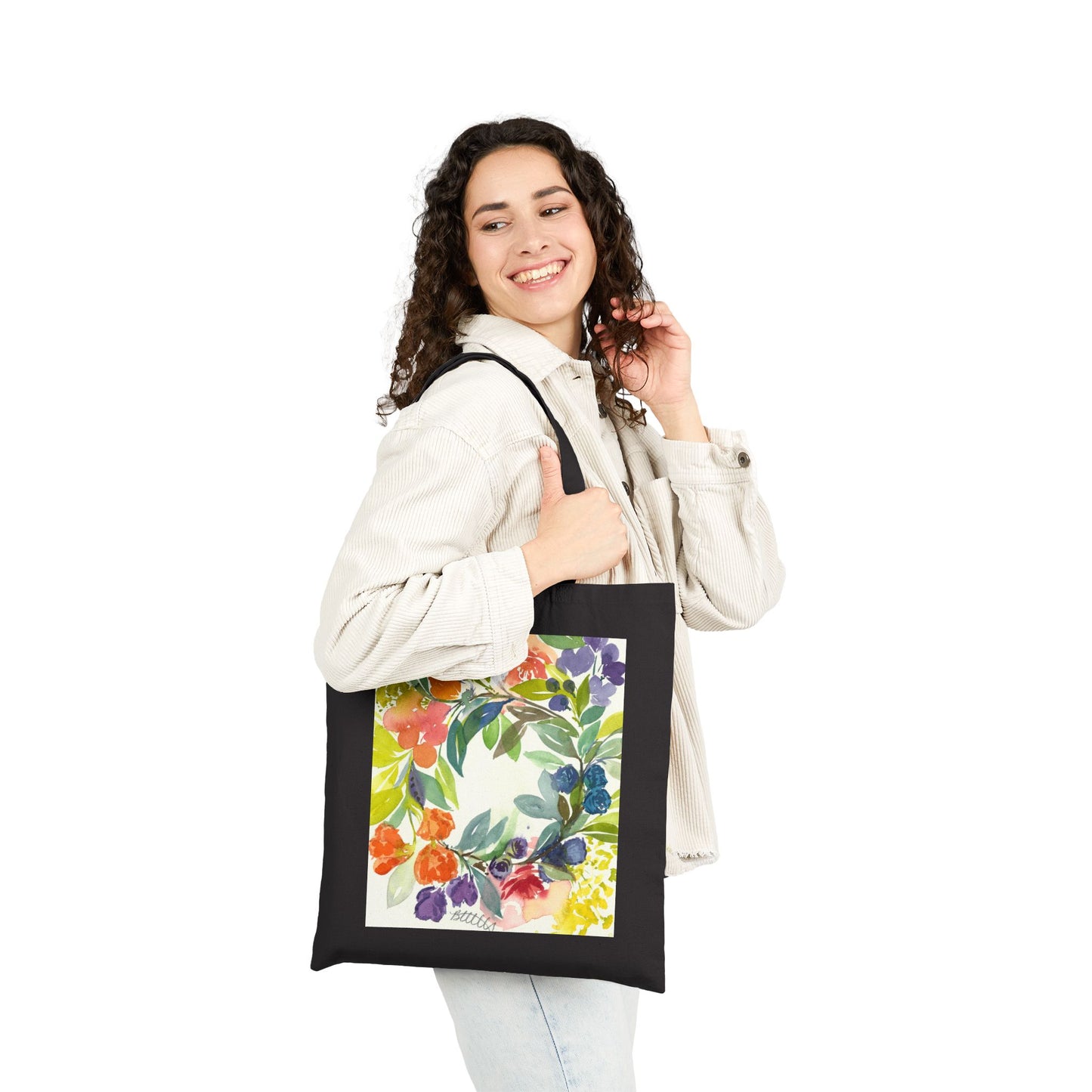Floral Blooms Cotton Canvas Tote – Eco-Friendly Beach & Shopping Bag for Ocean Lovers