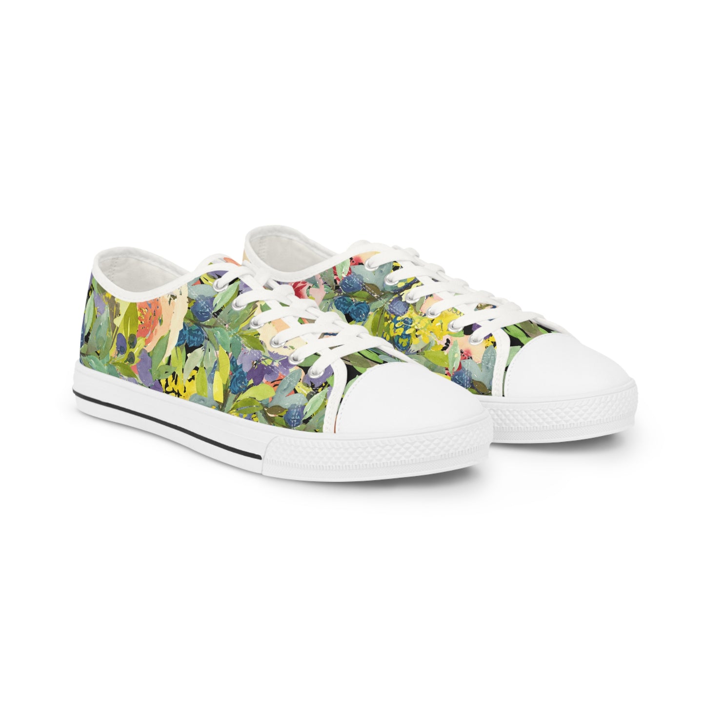 Watercolor Playful Floral Wreath Low Top Sneakers – Stylish Shoes for All | Unique Gift Idea - Brooke Zitting, LLC