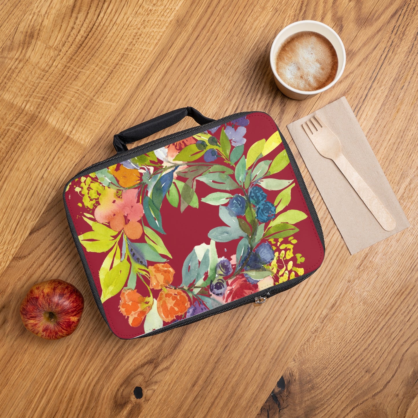 Floral Blooms Wreath Watercolor Design Lunch Bag – Eco-Friendly Tote for School, Work, Picnics & Beach - Brooke Zitting, LLC