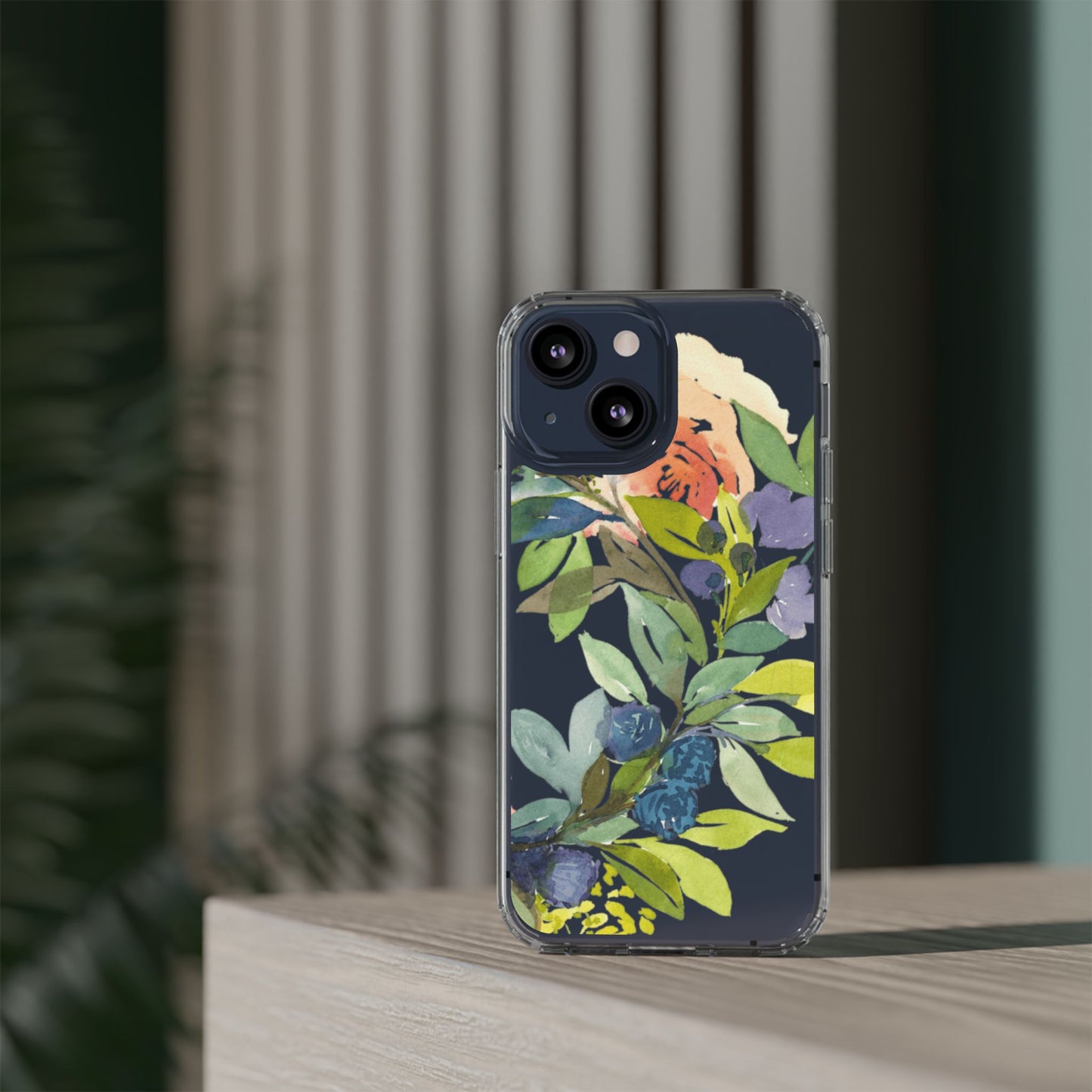 Watercolor Floral Blooms Wreath Clear Phone Case Design - Brooke Zitting, LLC