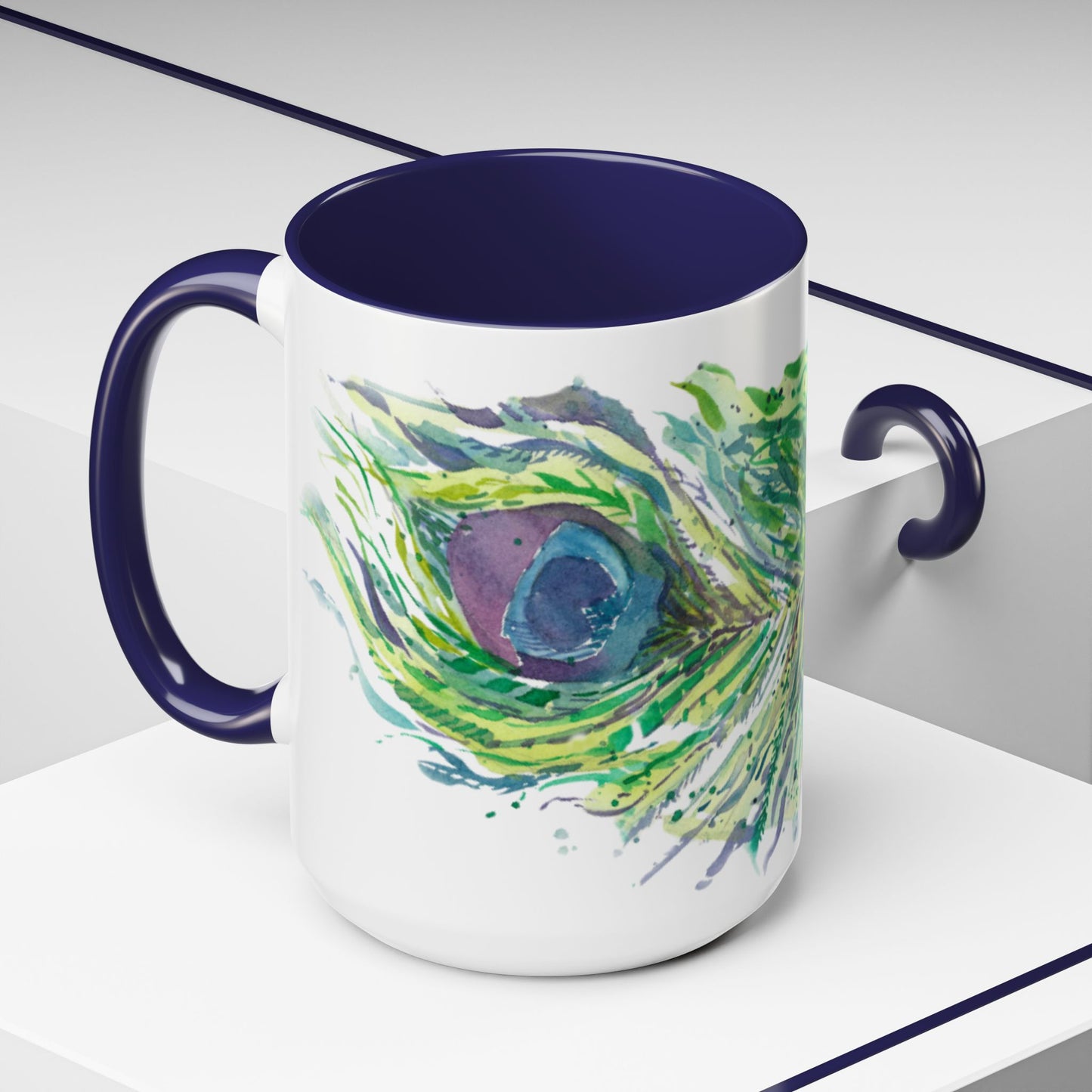 Light as a Feather Peacock Feather Accent Coffee Mug (11, 15oz) - Brooke Zitting, LLC