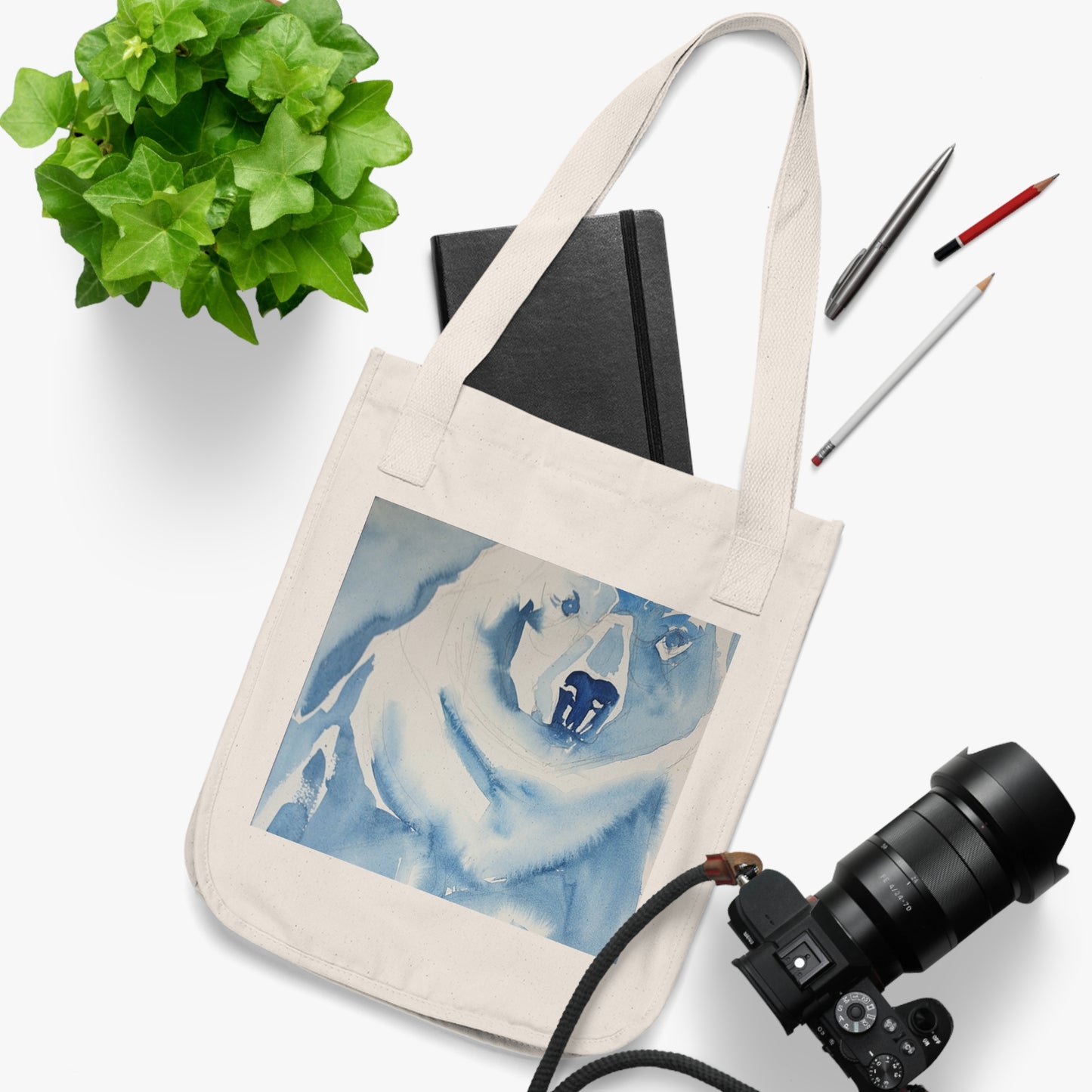 Polar Plunge Watercolor Design Organic Canvas Tote – Eco-Friendly, Watercolor Fine Art, Reusable Bag for Art Lovers - Brooke Zitting, LLC