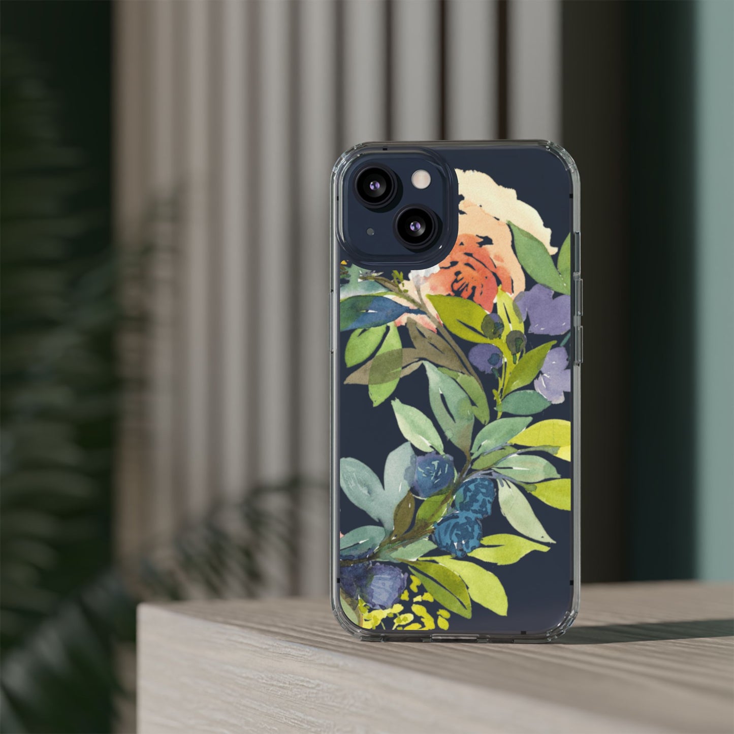 Watercolor Floral Blooms Wreath Clear Phone Case Design - Brooke Zitting, LLC