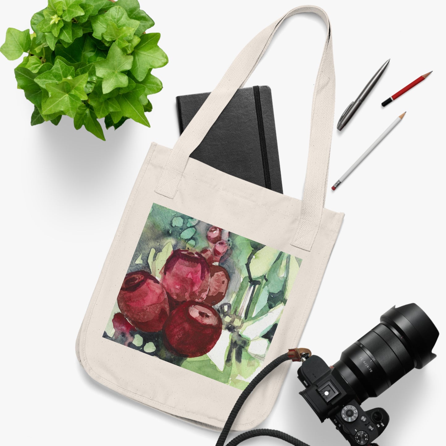 Prickly Pear Watercolor Design Organic Canvas Tote – Eco-Friendly, Watercolor Fine Art, Reusable Bag for Art Lovers - Brooke Zitting, LLC