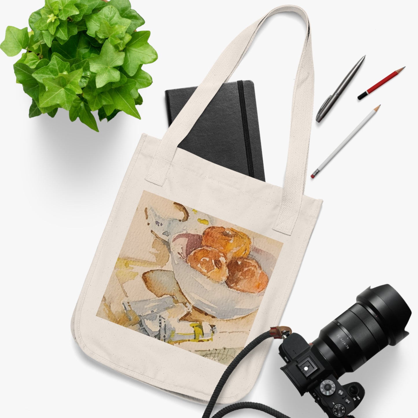 Artist's Table Watercolor Design Organic Canvas Tote – Eco-Friendly, Watercolor Fine Art, Reusable Bag for Art Lovers - Brooke Zitting, LLC