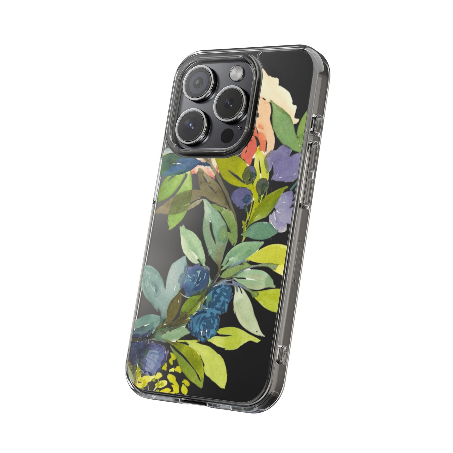 Watercolor Floral Blooms Wreath Clear Phone Case Design - Brooke Zitting, LLC