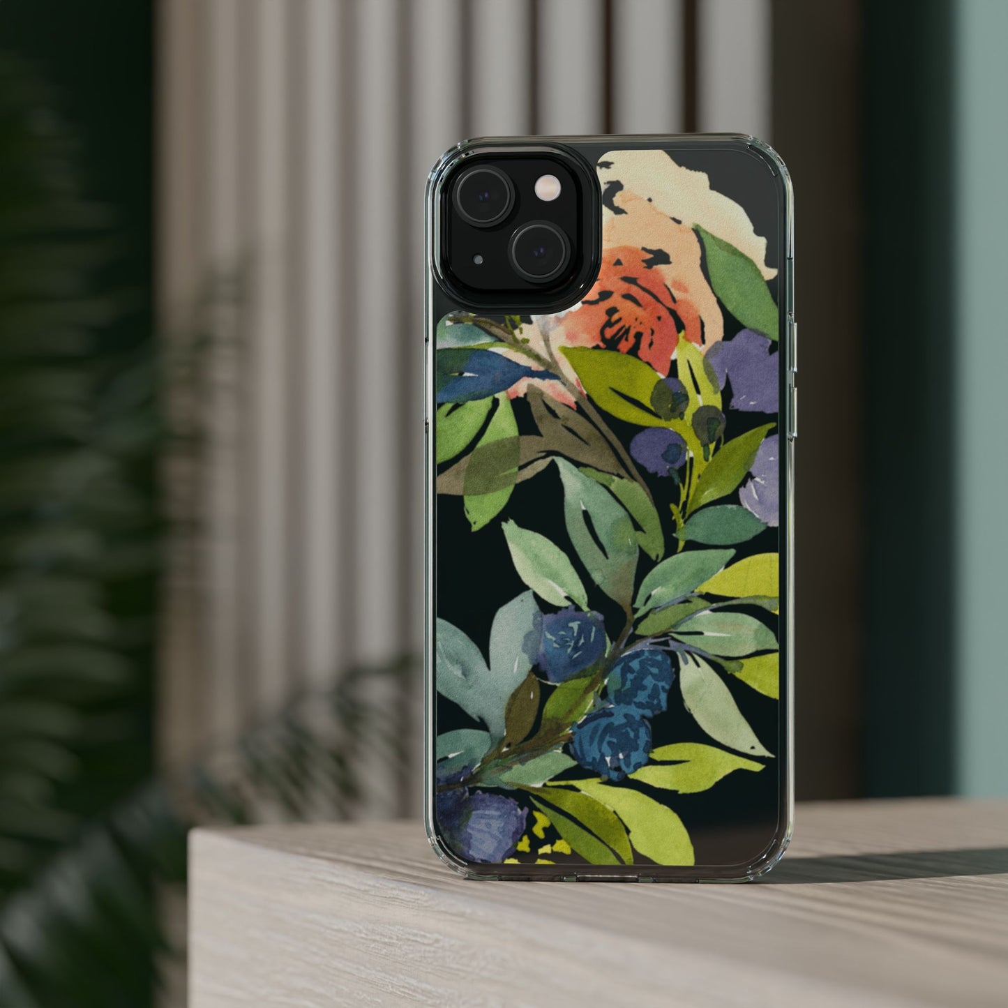 Watercolor Floral Blooms Wreath Clear Phone Case Design - Brooke Zitting, LLC