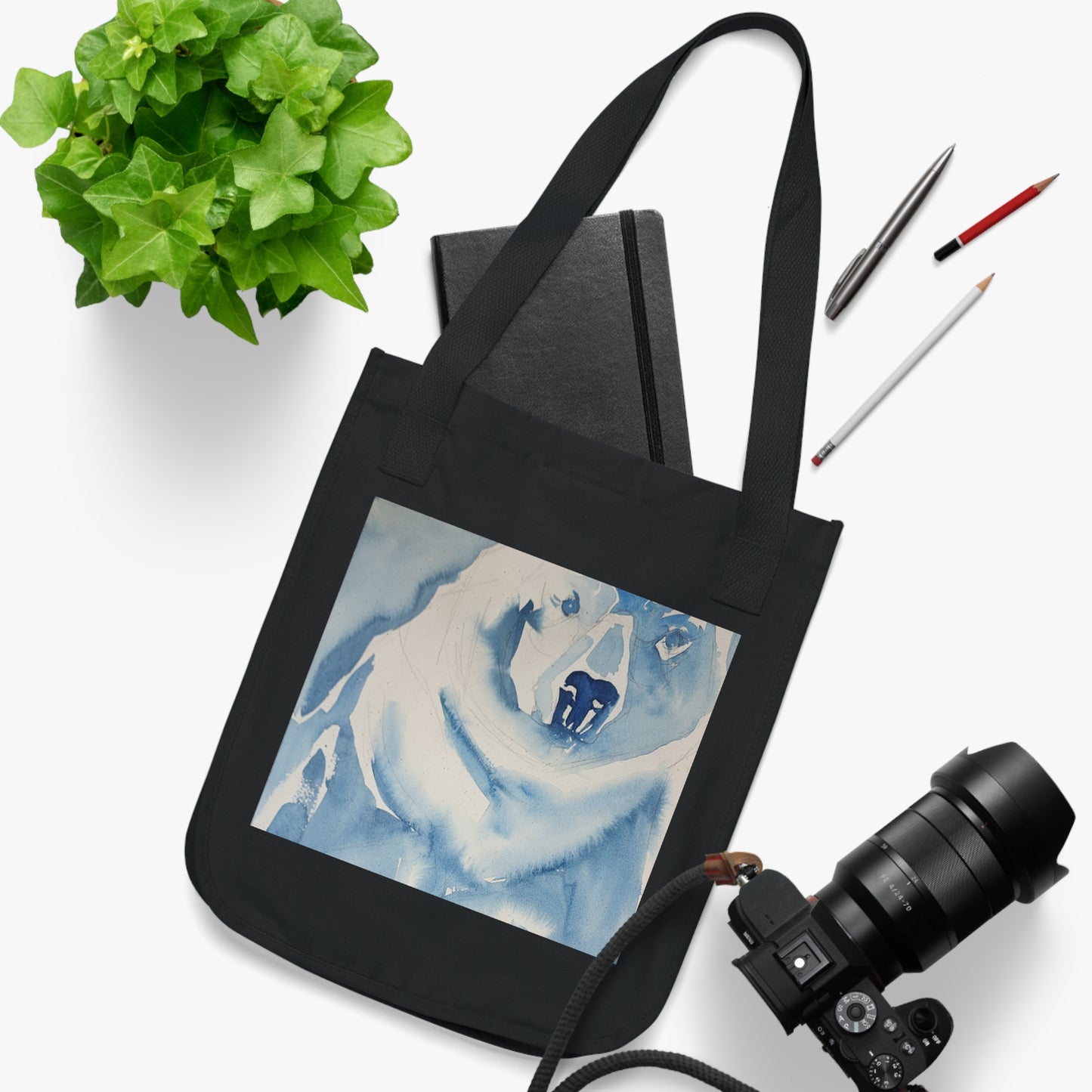 Polar Plunge Watercolor Design Organic Canvas Tote – Eco-Friendly, Watercolor Fine Art, Reusable Bag for Art Lovers - Brooke Zitting, LLC