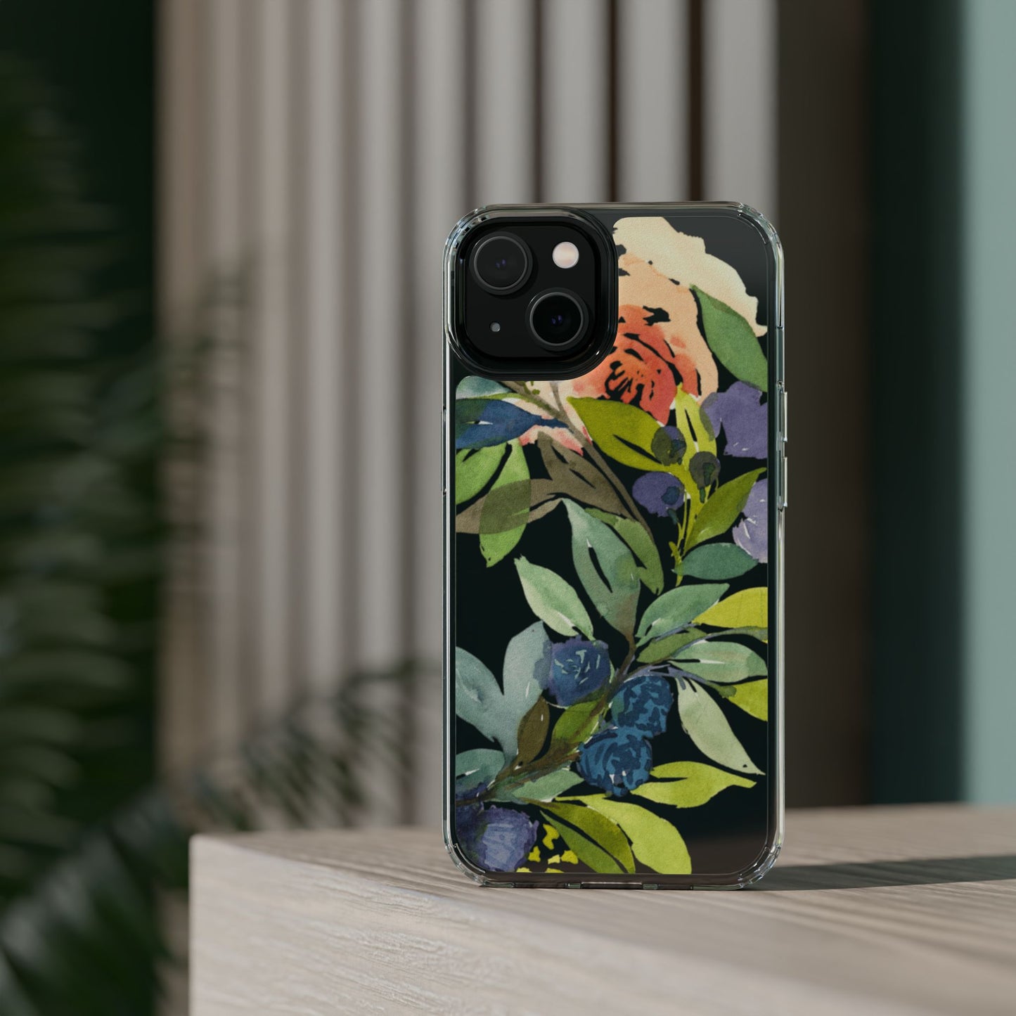 Watercolor Floral Blooms Wreath Clear Phone Case Design - Brooke Zitting, LLC