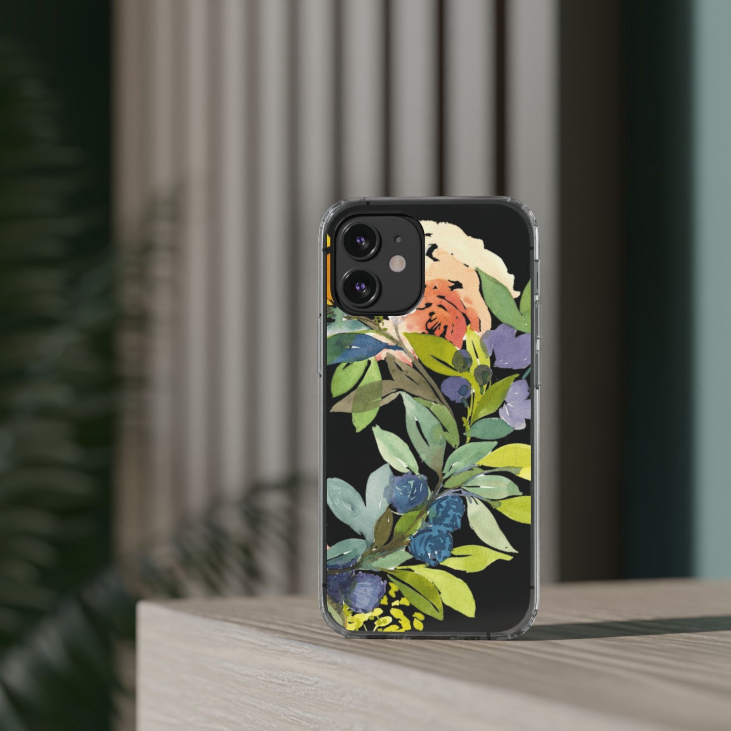 Watercolor Floral Blooms Wreath Clear Phone Case Design - Brooke Zitting, LLC