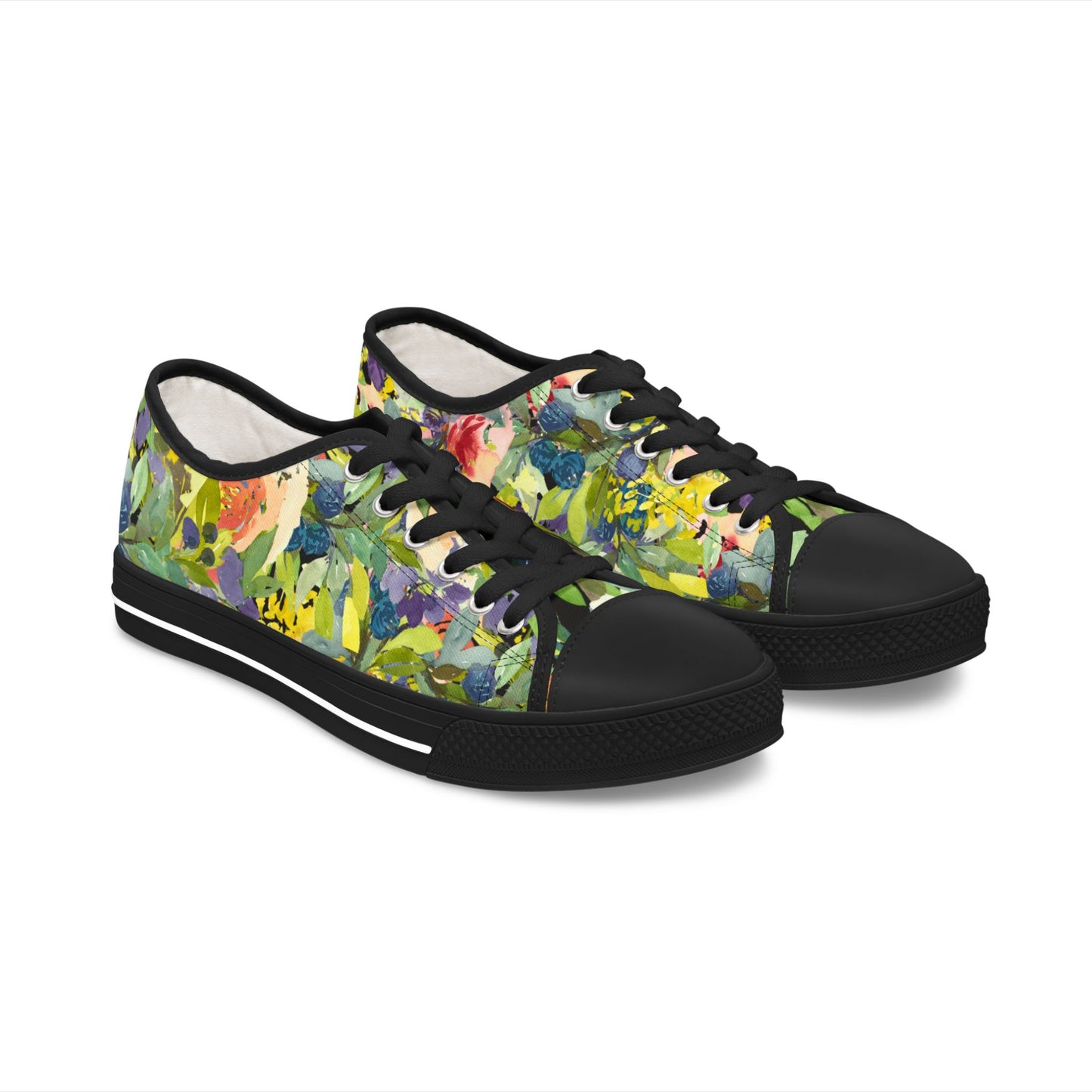 Watercolor Playful Floral Wreath Low Top Sneakers – Stylish Shoes for All | Unique Gift Idea - Brooke Zitting, LLC