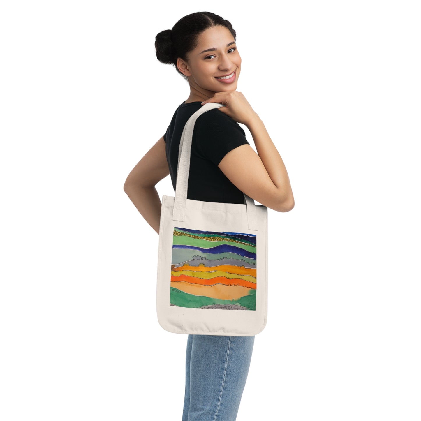 Striped Landscape Watercolor Design Organic Canvas Tote – Eco-Friendly, Watercolor Fine Art, Reusable Bag for Art Lovers - Brooke Zitting, LLC
